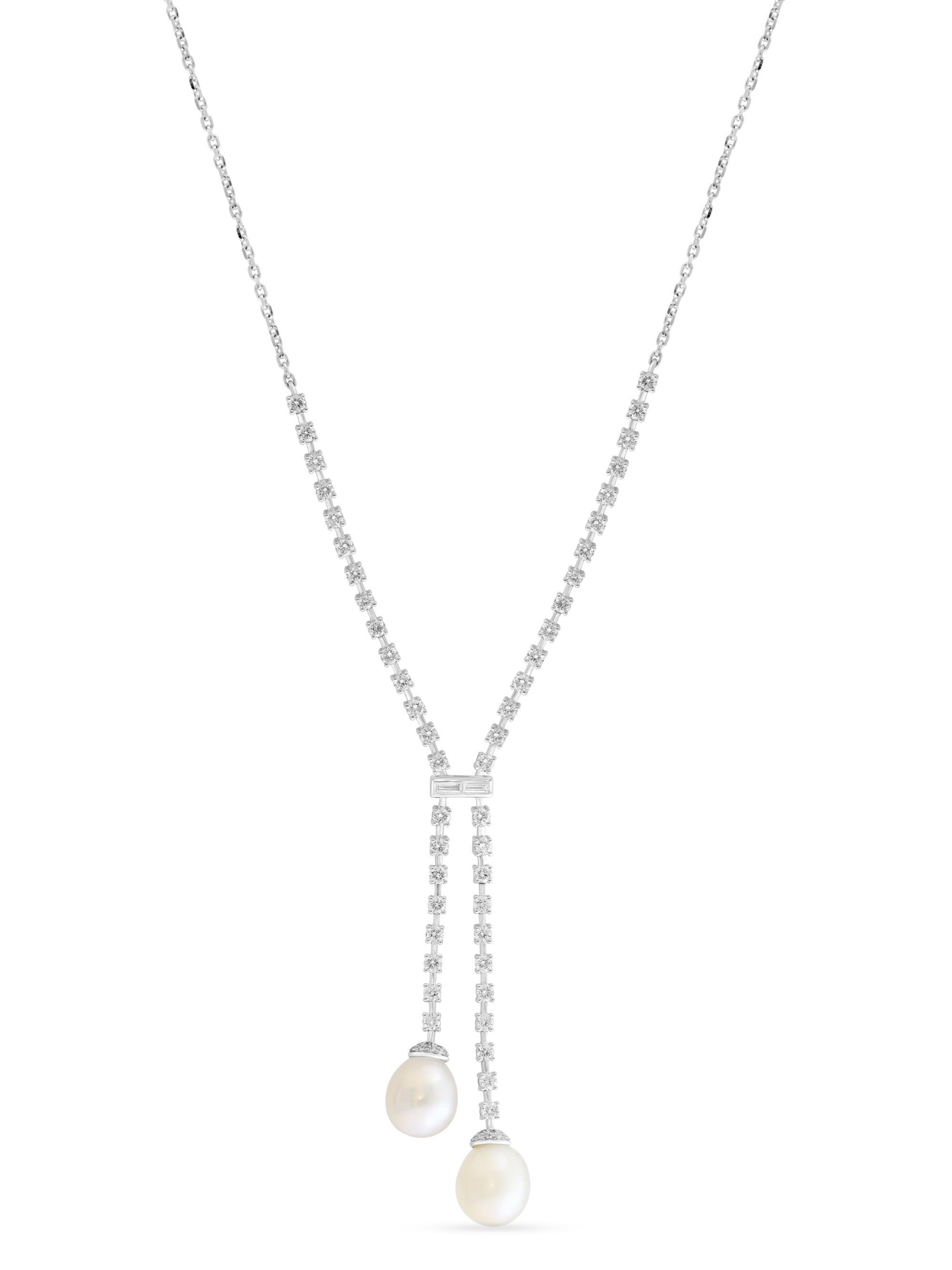 Saks Fifth Avenue Collection Women's Effy 18K-White-Gold, 2.19 TCW Lab-Grown Diamond & Freshwater Pearl Necklace - White Gold