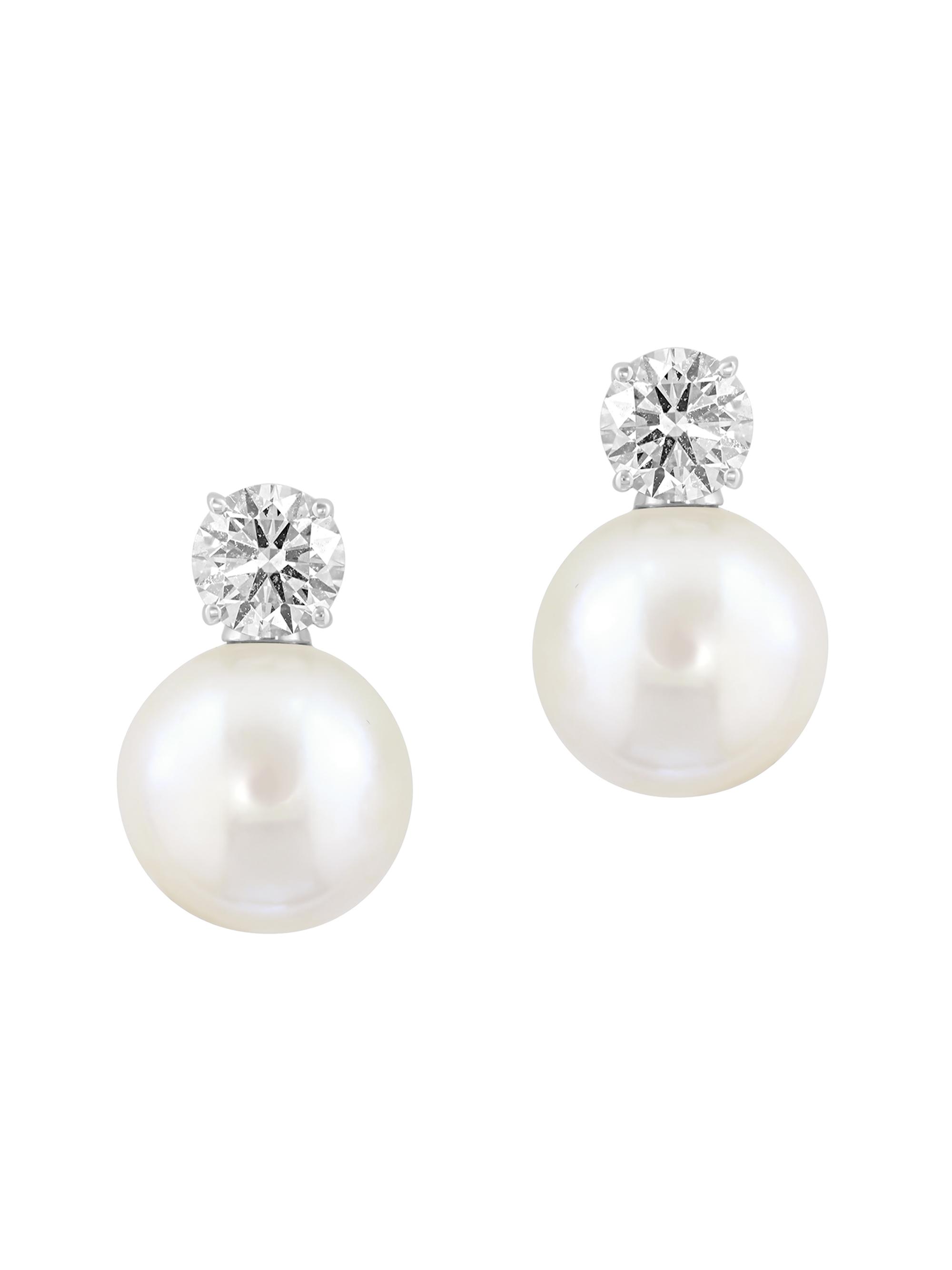 Saks Fifth Avenue Collection Women's 18K White Gold, Freshwater Pearl & 0.98 TCW Lab-Grown Diamond Earrings - White Gold