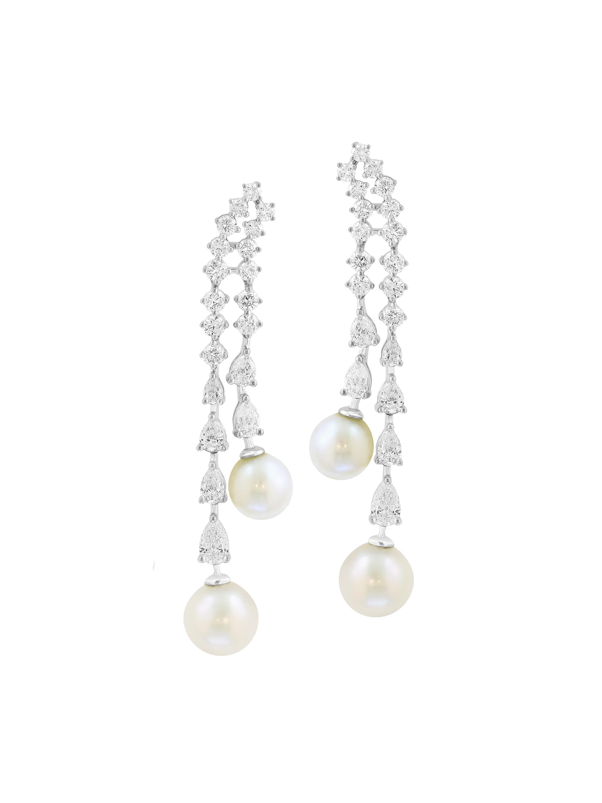Saks Fifth Avenue Collection Women's 18K White Gold, 2.09 TCW Lab-Grown Diamond & Freshwater Pearl Drop Earrings - White Gold
