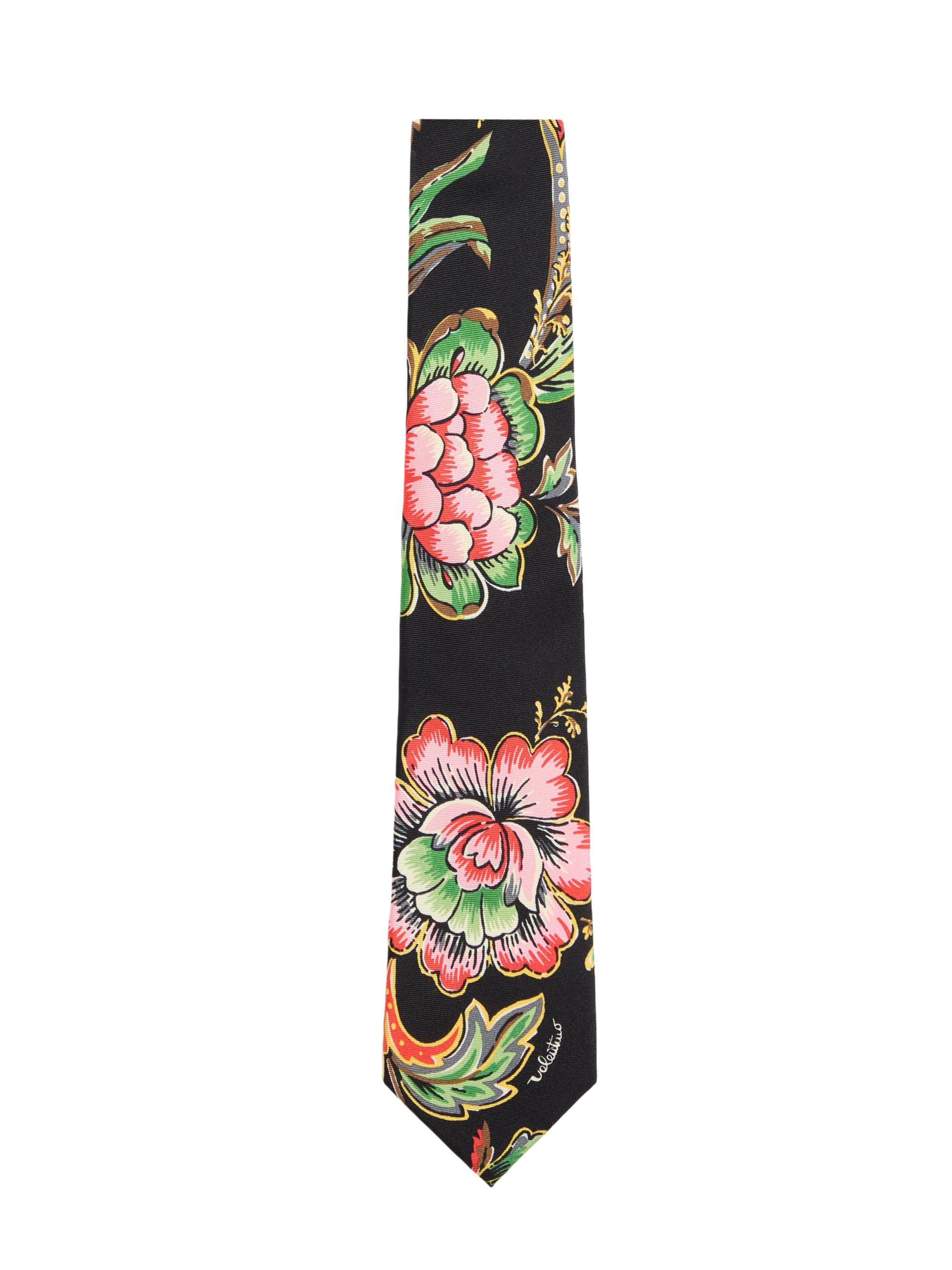 Valentino Garavani Men's Silk Tie with Papier Floral Pattern - Black Multicolored