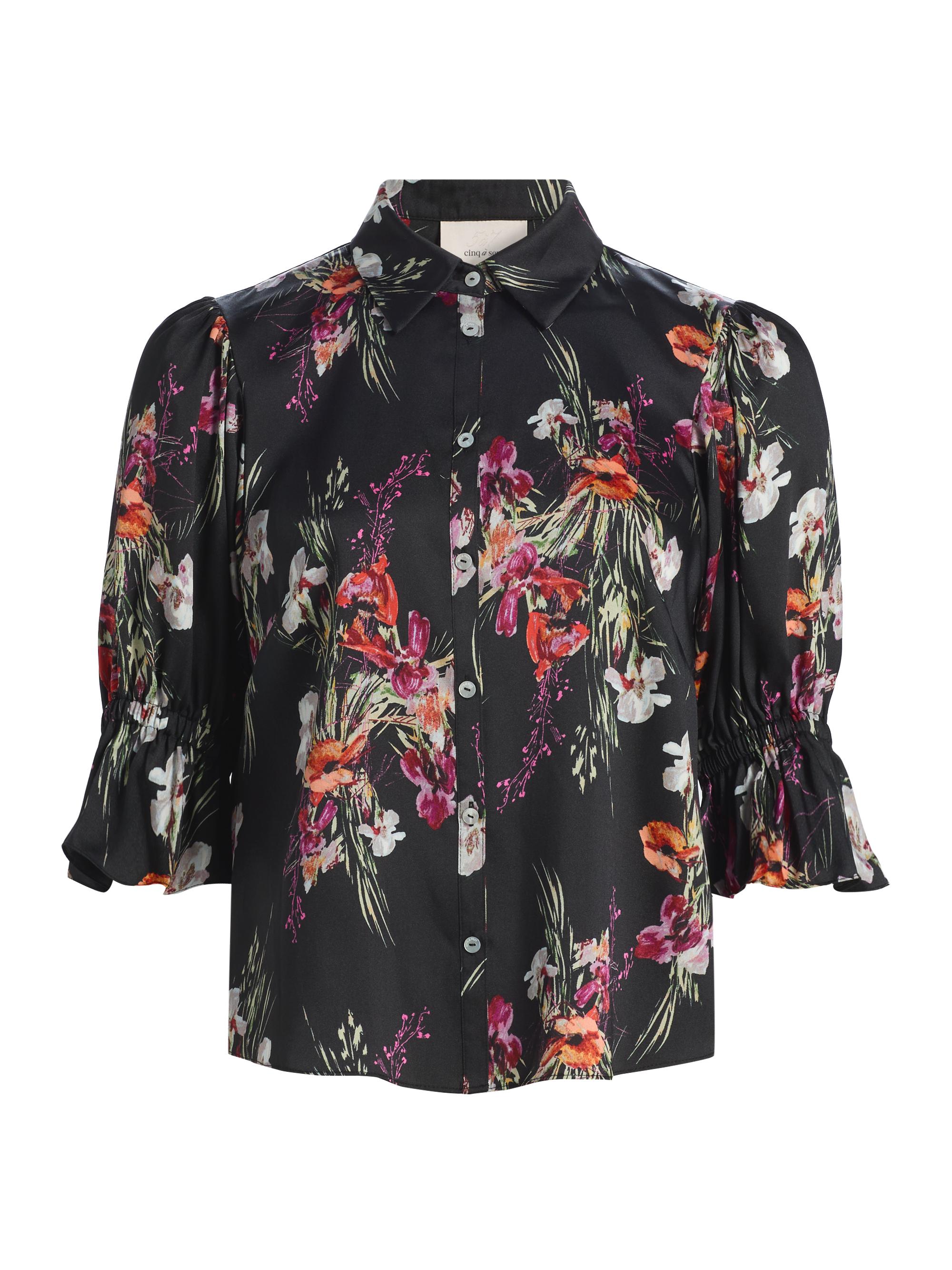 Cinq à Sept Women's Fiona Bouquet Puff-Sleeve Shirt - Black Multi