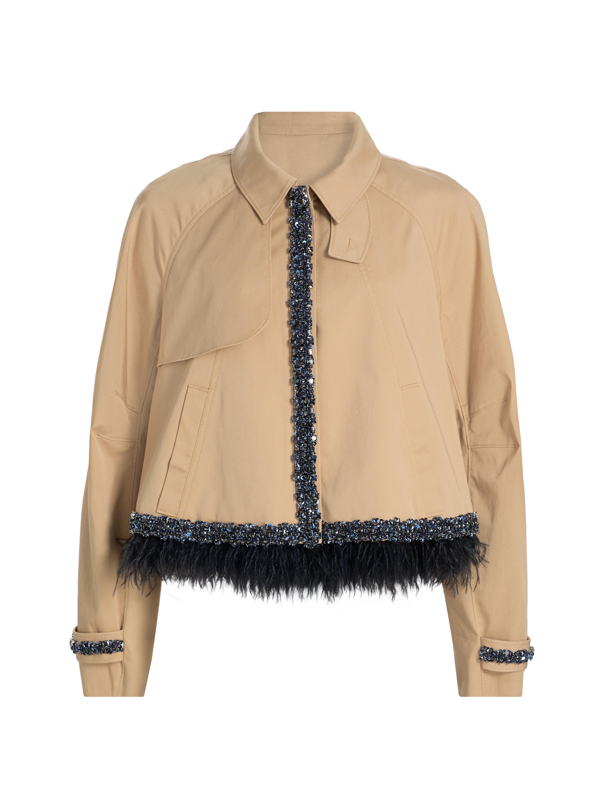 Cinq à Sept Women's Carmila Embellished Feather Trim Jacket - Khaki Navy