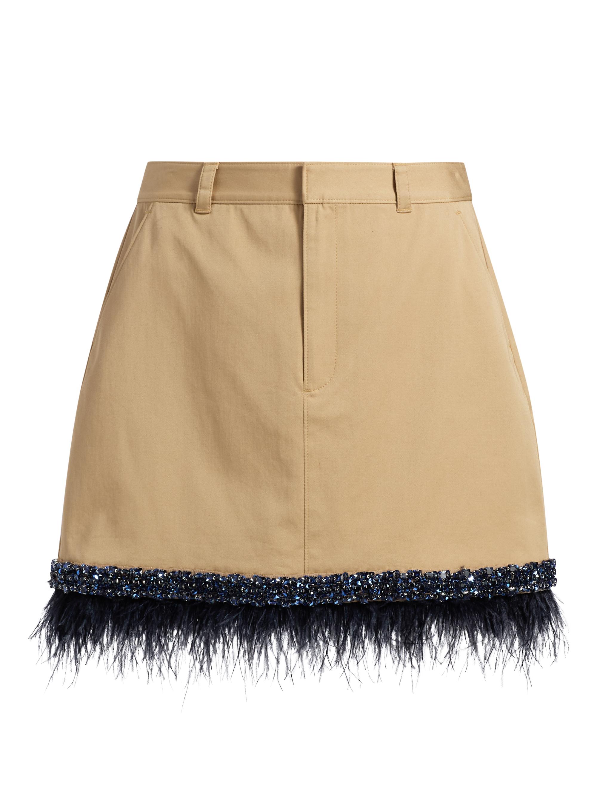 Cinq à Sept Women's Marie Embellished Feather Trim Miniskirt - Khaki Navy
