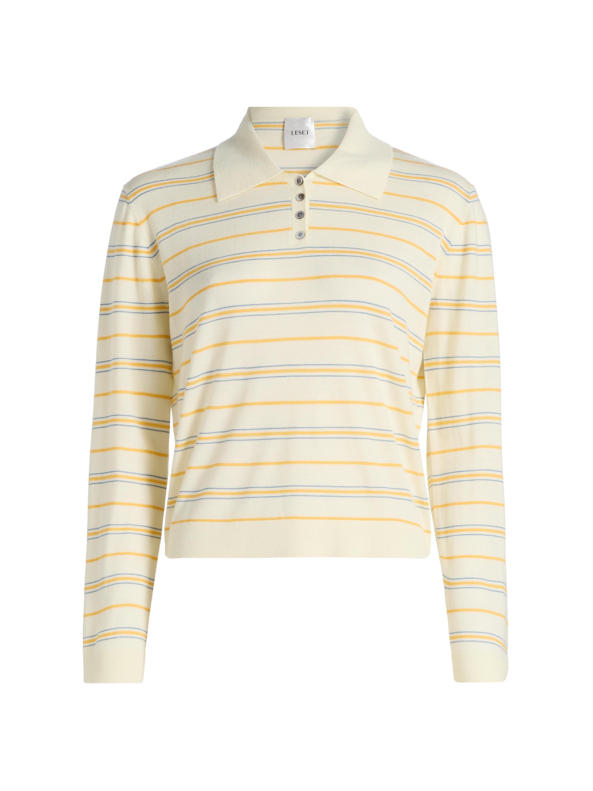 Leset Women's James Striped Merino Wool Polo Sweater - Soleil Stripe