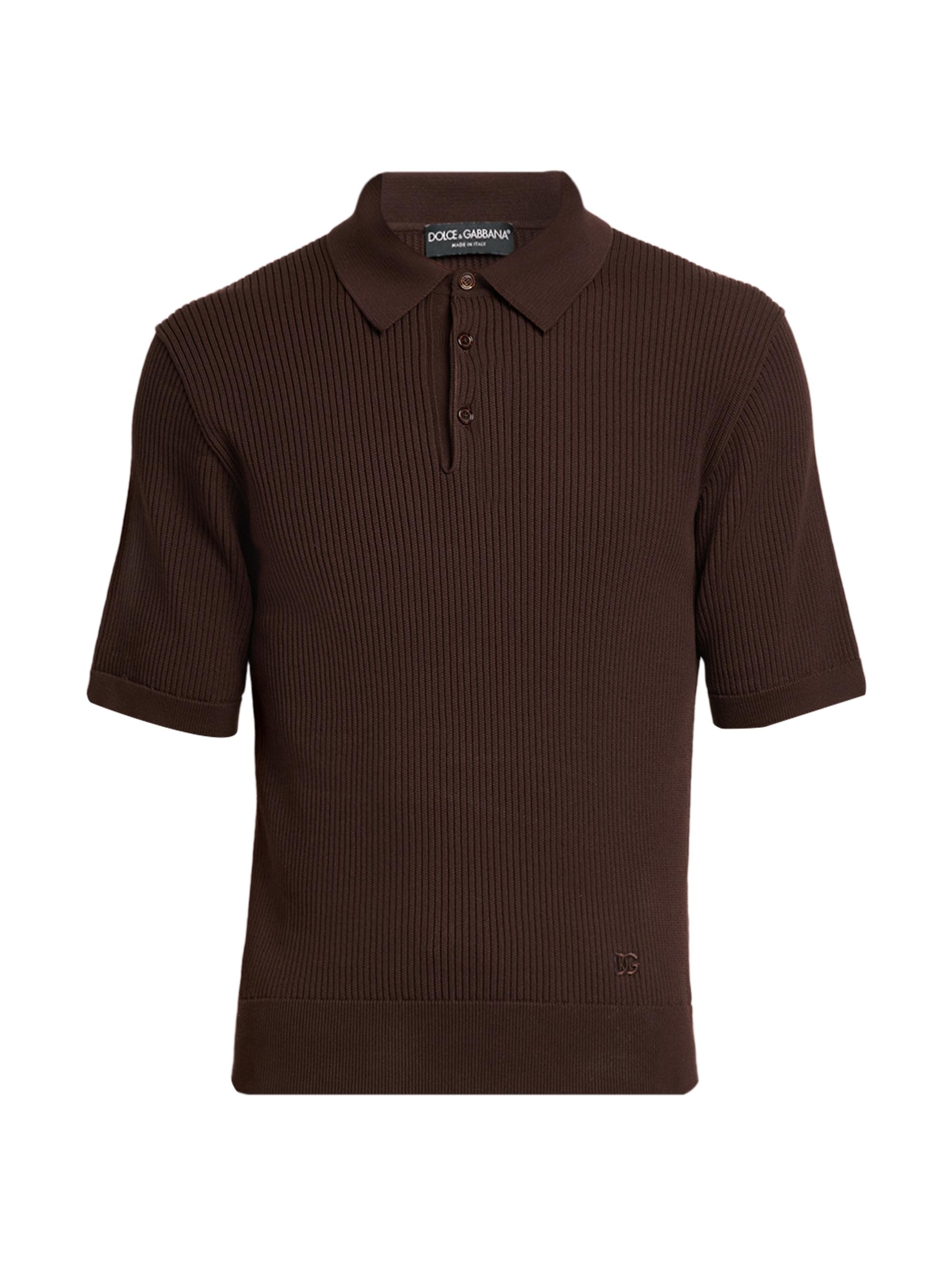 Dolce & Gabbana Men's Rib-Knit Cotton Polo Shirt - Marrone
