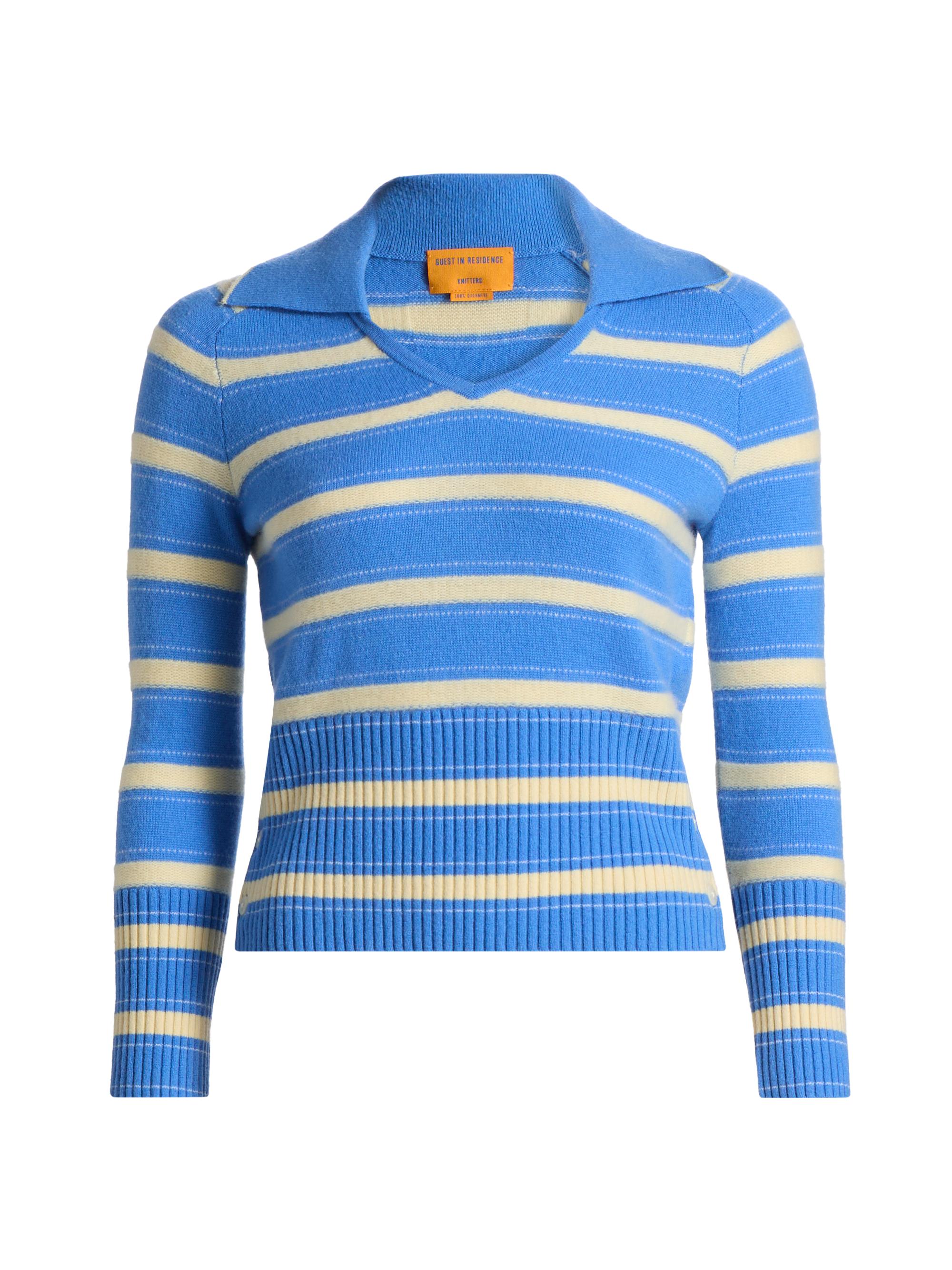 Guest in Residence Women's Port Stripe Cashmere Polo Top - Sail Combo