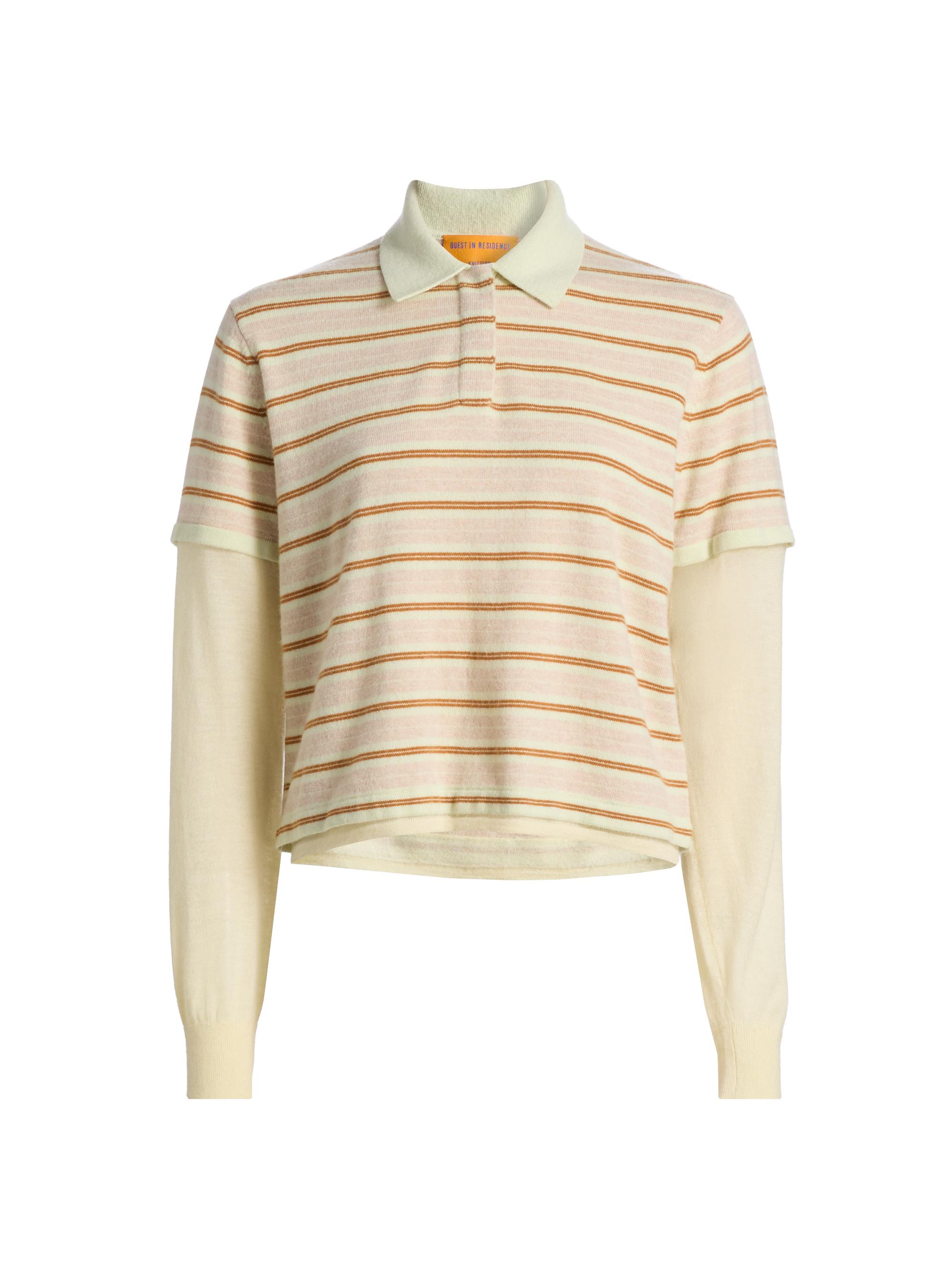 Guest in Residence Women's Striped Cashmere Layered Rugby Top - Limewash Combo