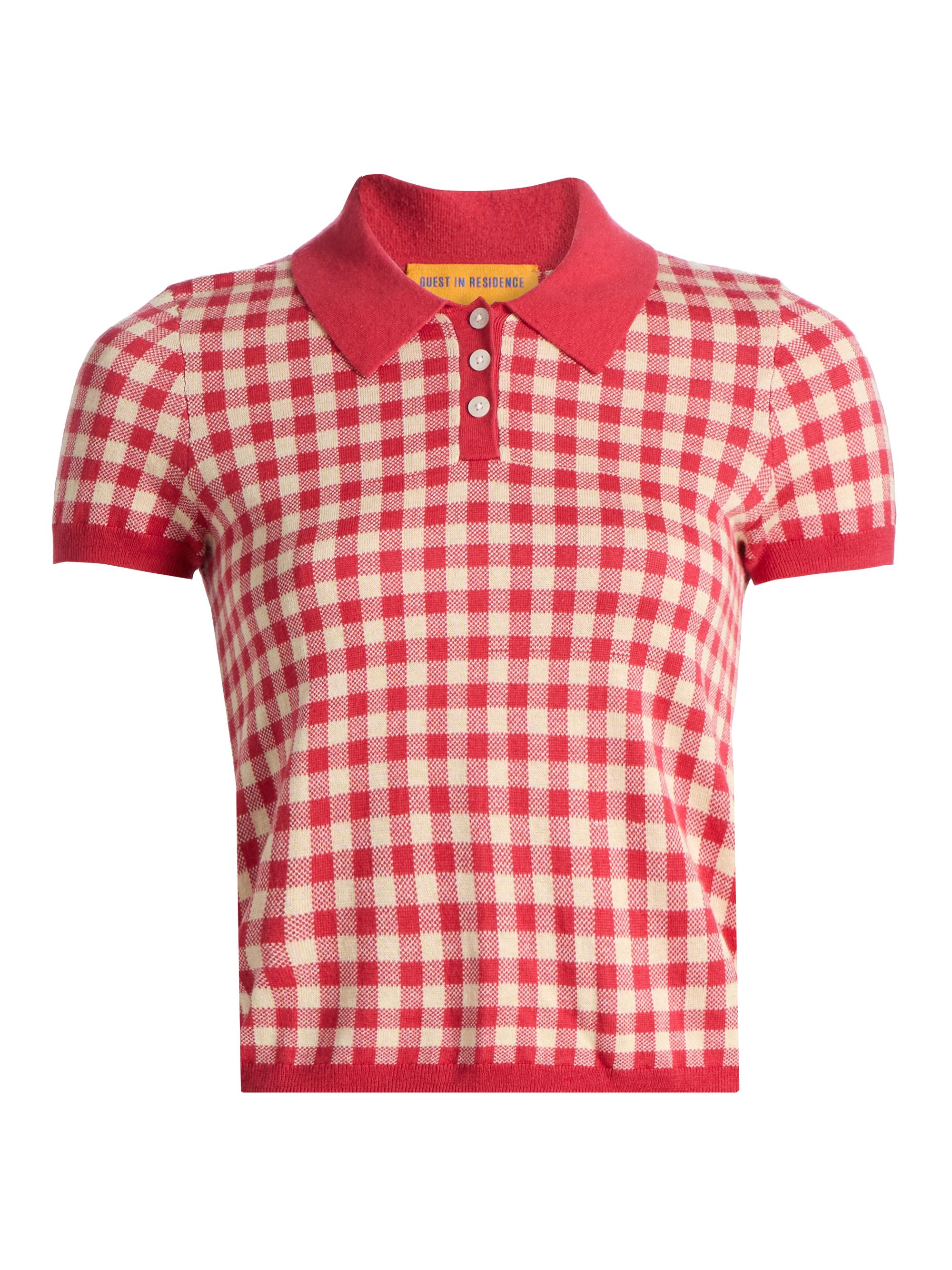 Guest in Residence Women's Gingham Silk-Linen Shrunken Polo Shirt - Scarlet Mist