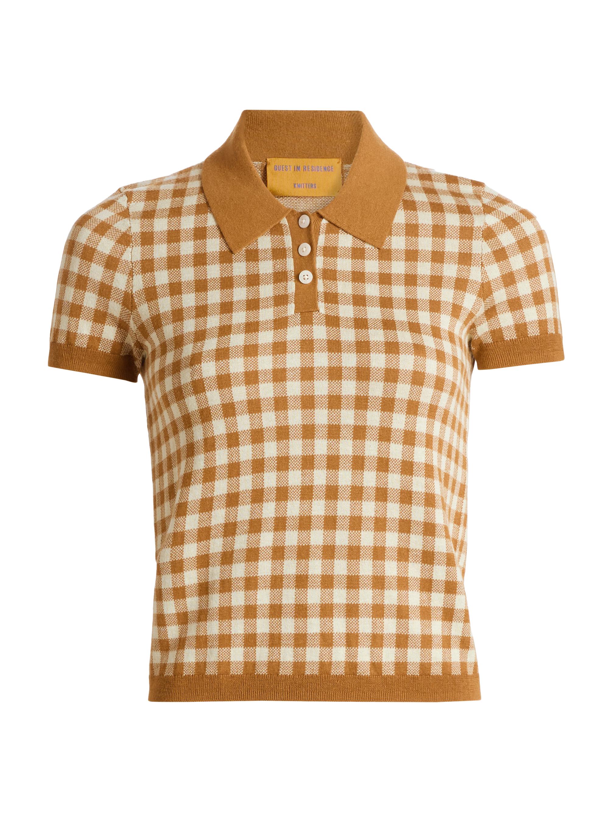 Guest in Residence Women's Gingham Silk-Linen Shrunken Polo Shirt - Suede Limewash | Thumbnail 8