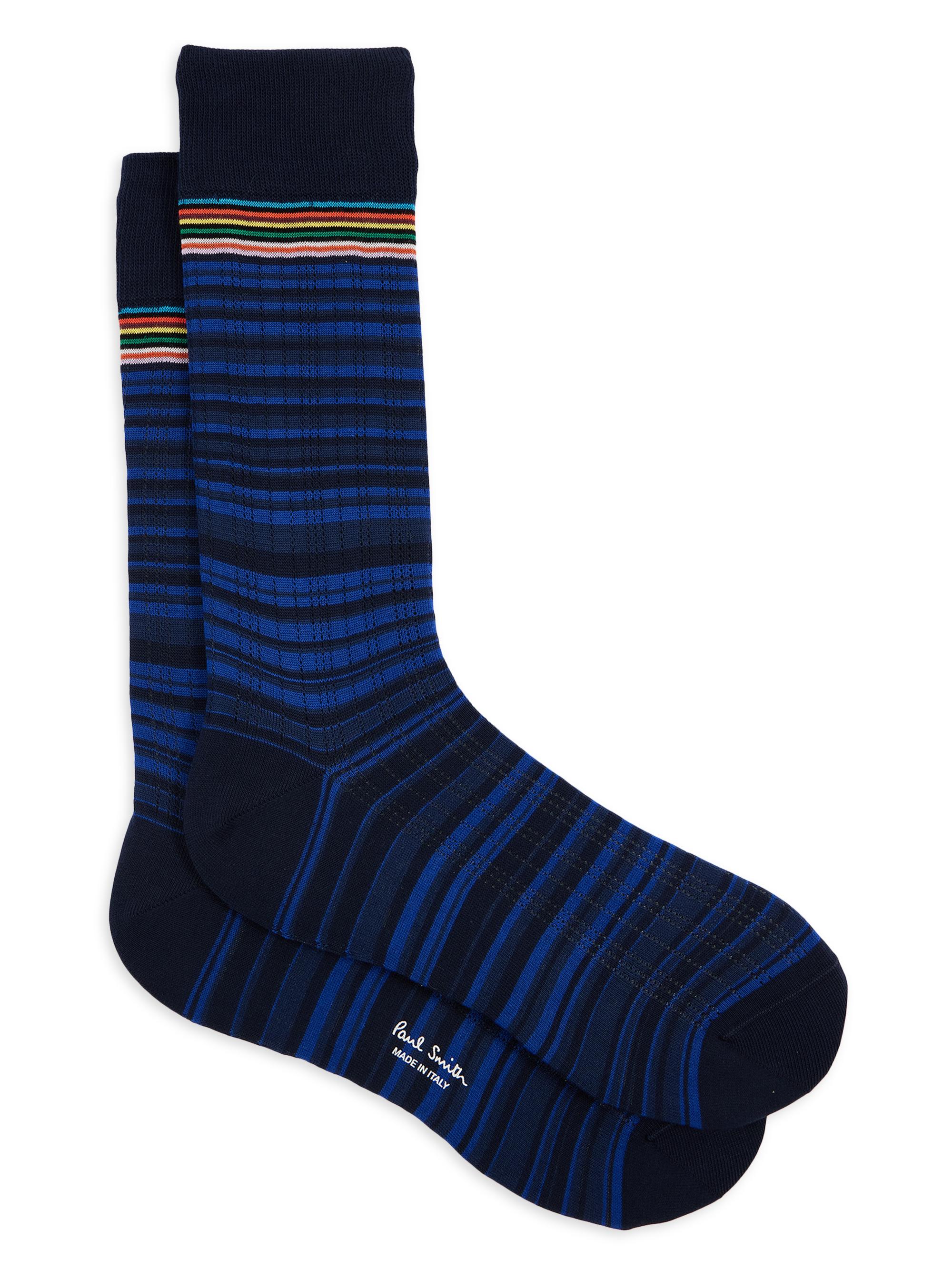 Paul Smith Men's 2-Pack Maury Signature Shadow Stripe Socks - Navy Black - Women's Clothing