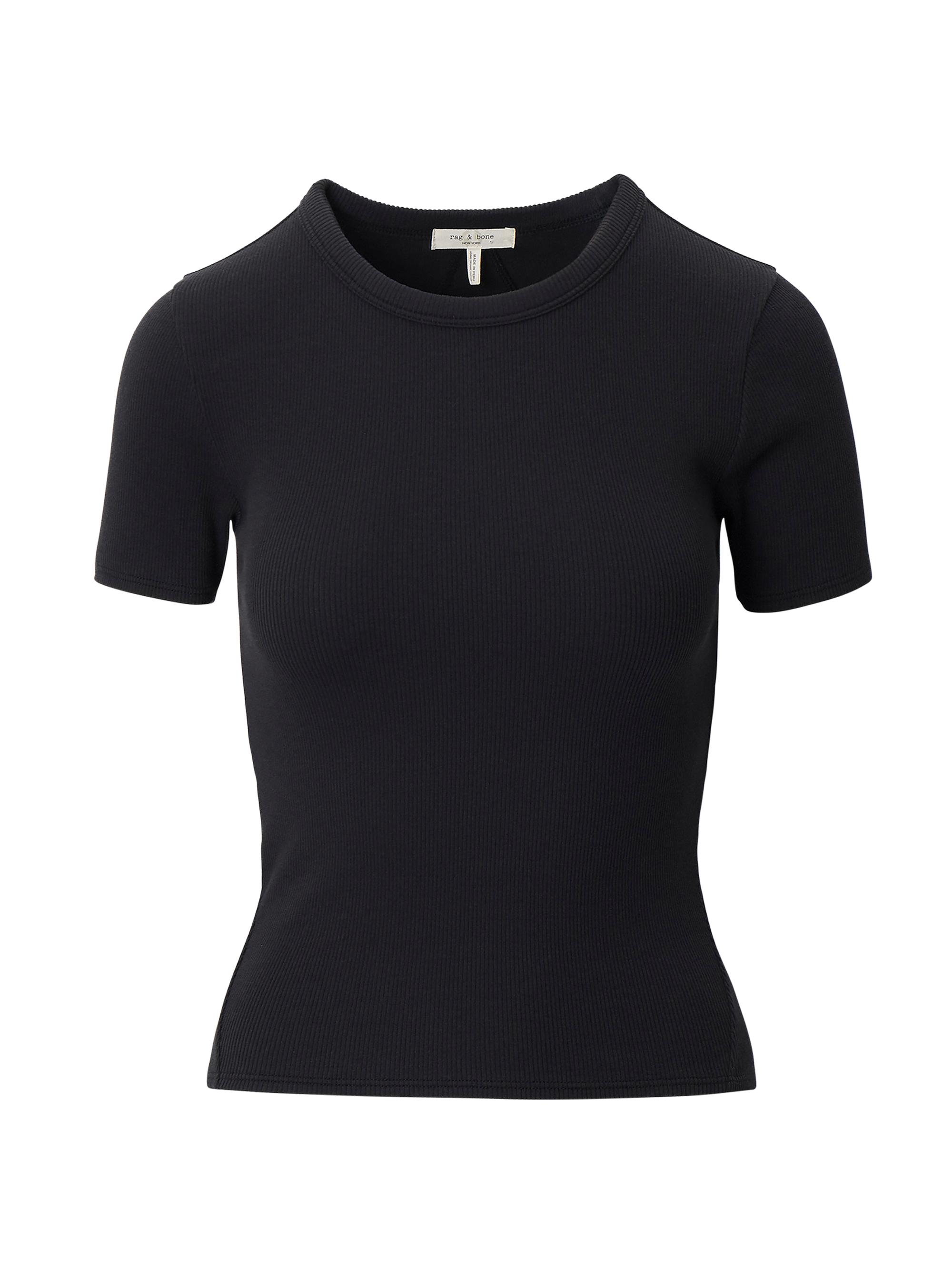 rag & bone Women's Essential Rib Stretch-Cotton Crewneck T-Shirt - Black