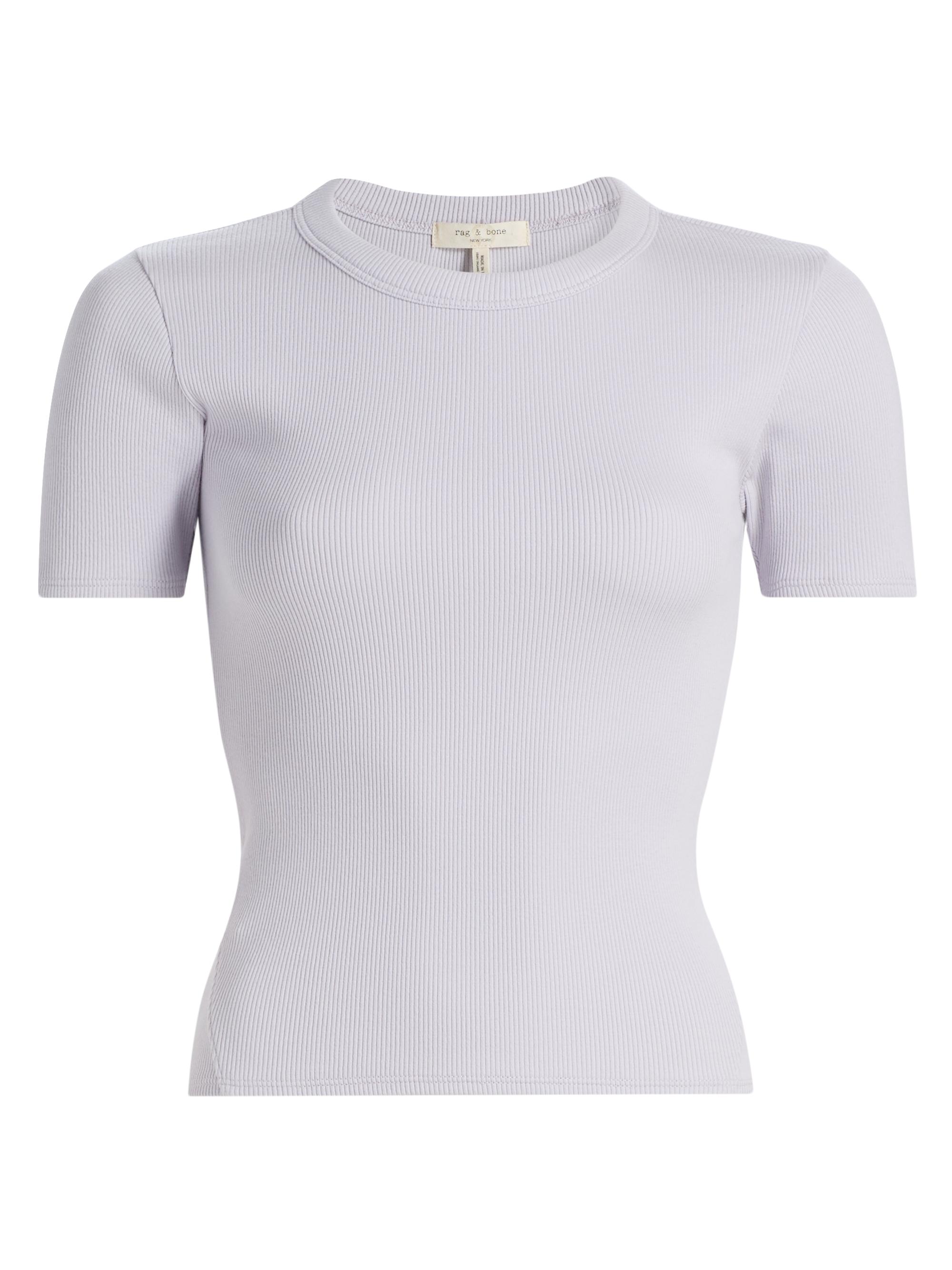 rag & bone Women's Essential Rib Stretch-Cotton Crewneck T-Shirt - Lavender Mist