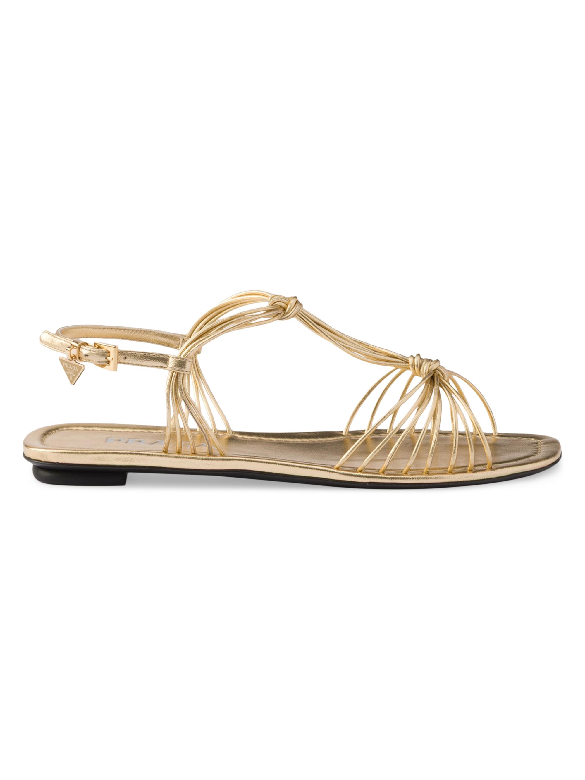 Prada Women's Mordoré Nappa Leather Sandals - Gold - Women's Clothing