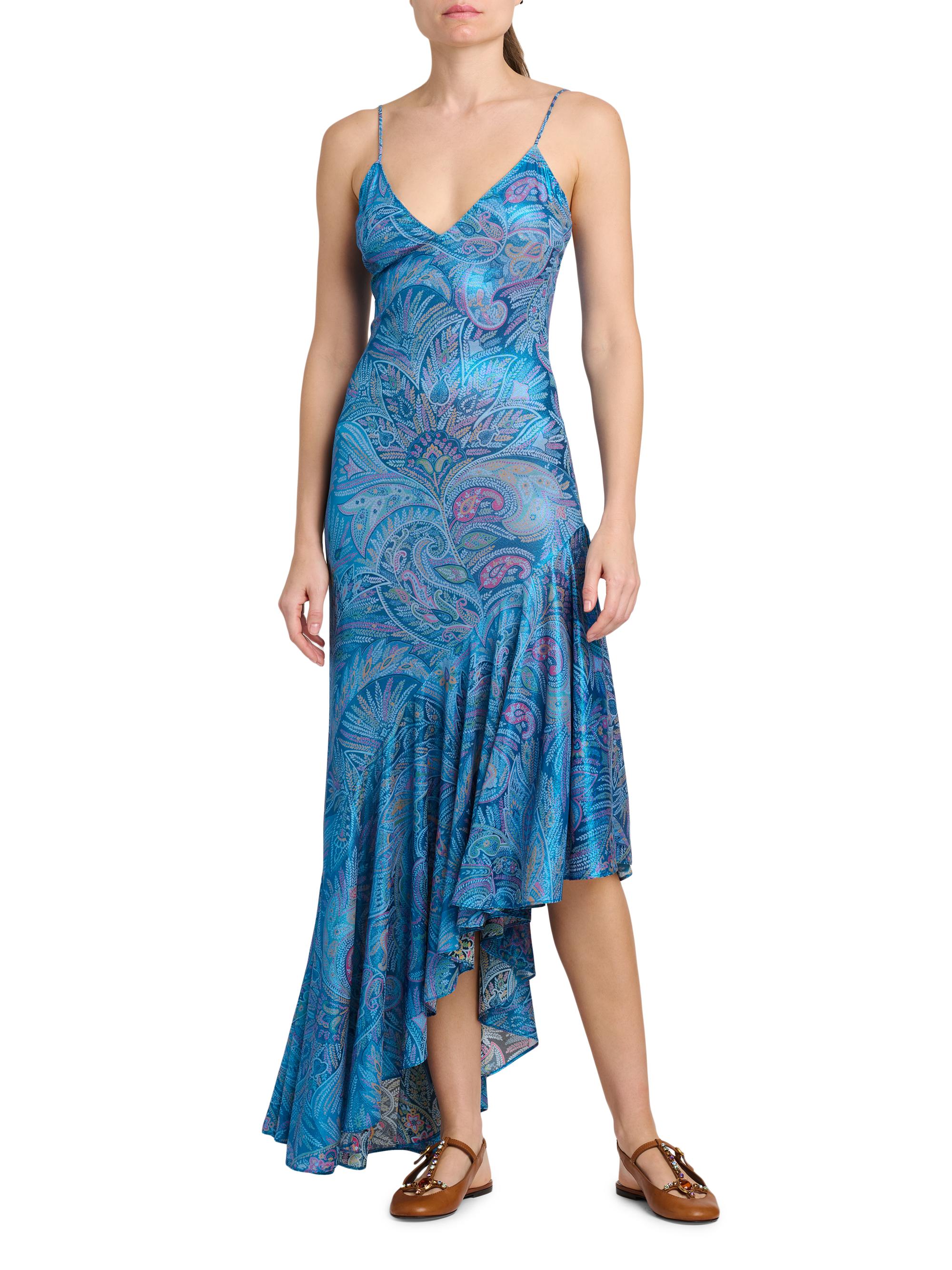 Etro Women's Paisley Lotus Print Asymmetric Slipdress - Stamp Afdo Rosso - Size 0