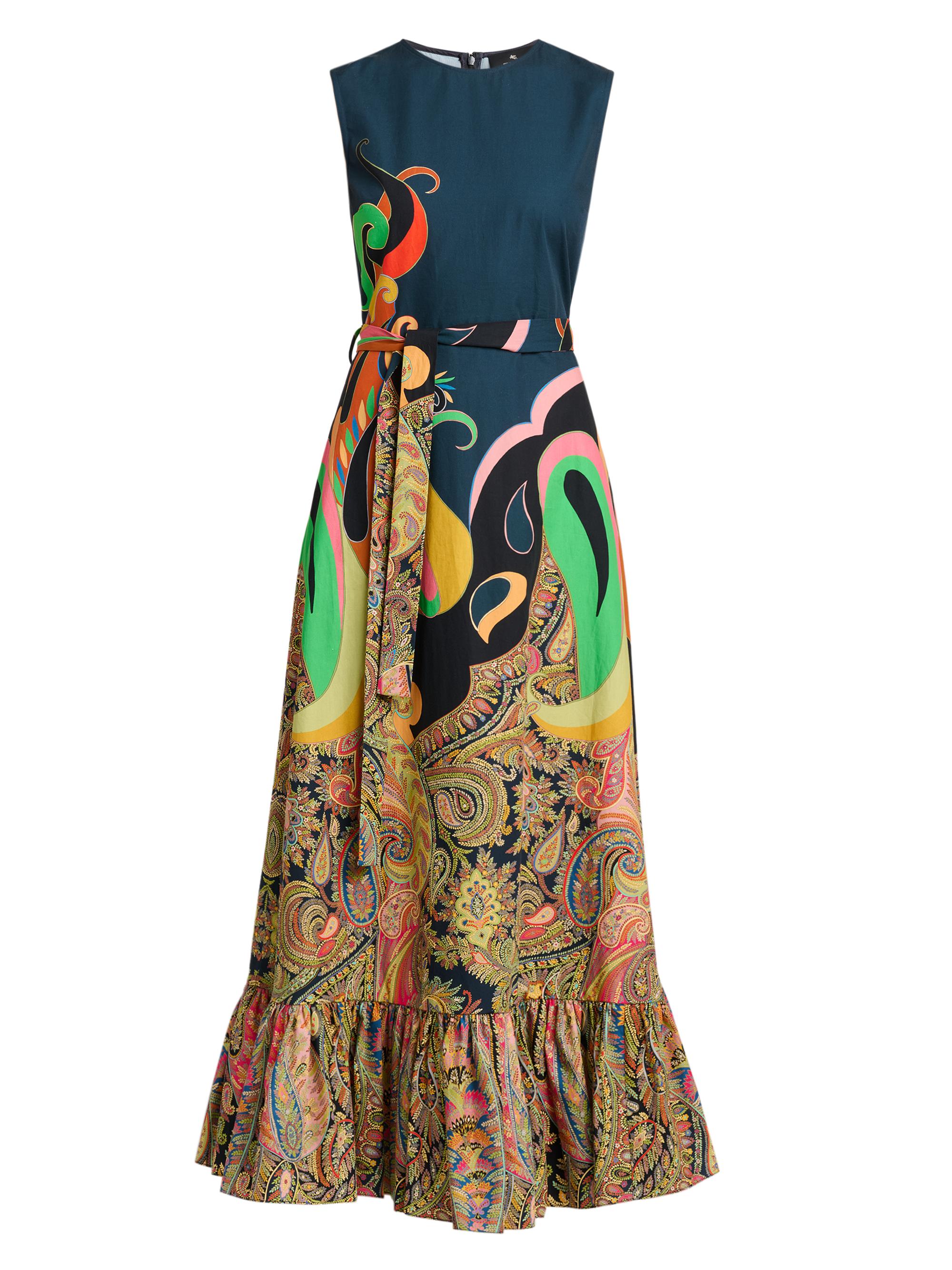 Etro Women's Paisley Lotus Print Cotton Flounce Maxi Dress - Stampa F Do Blu