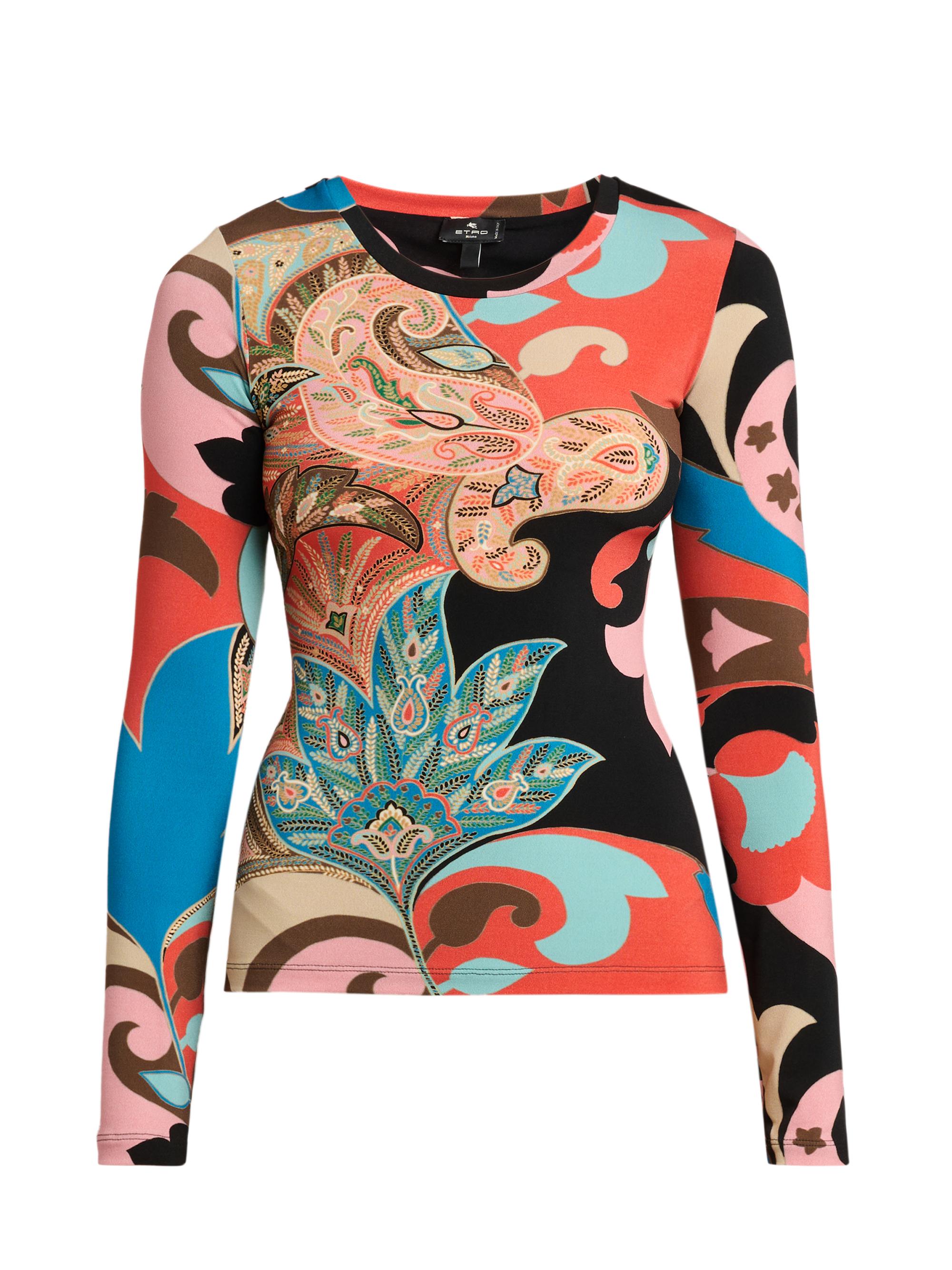 Etro Women's Paisley Lotus Print Long-Sleeve Top - Stamp Afdo Rosso