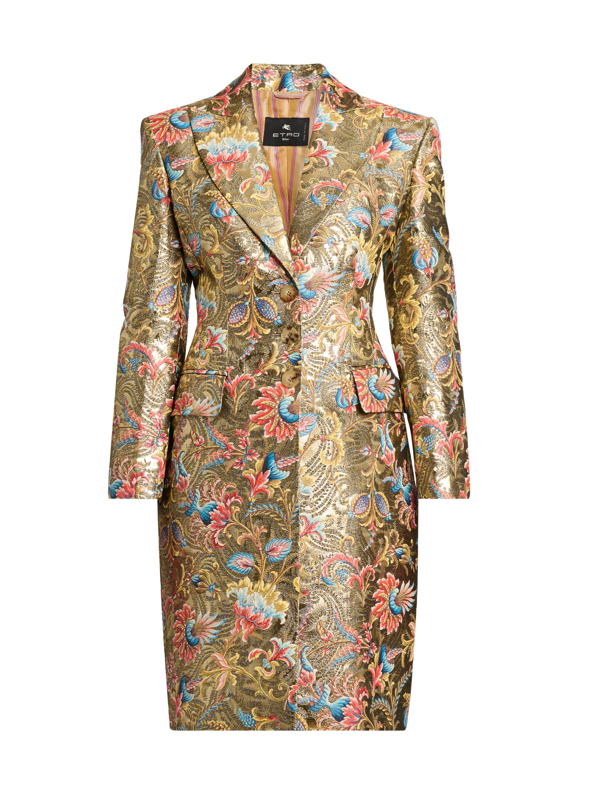Etro Women's Metallic Lotus Print Knee-Length Coat - Print On Beige Base