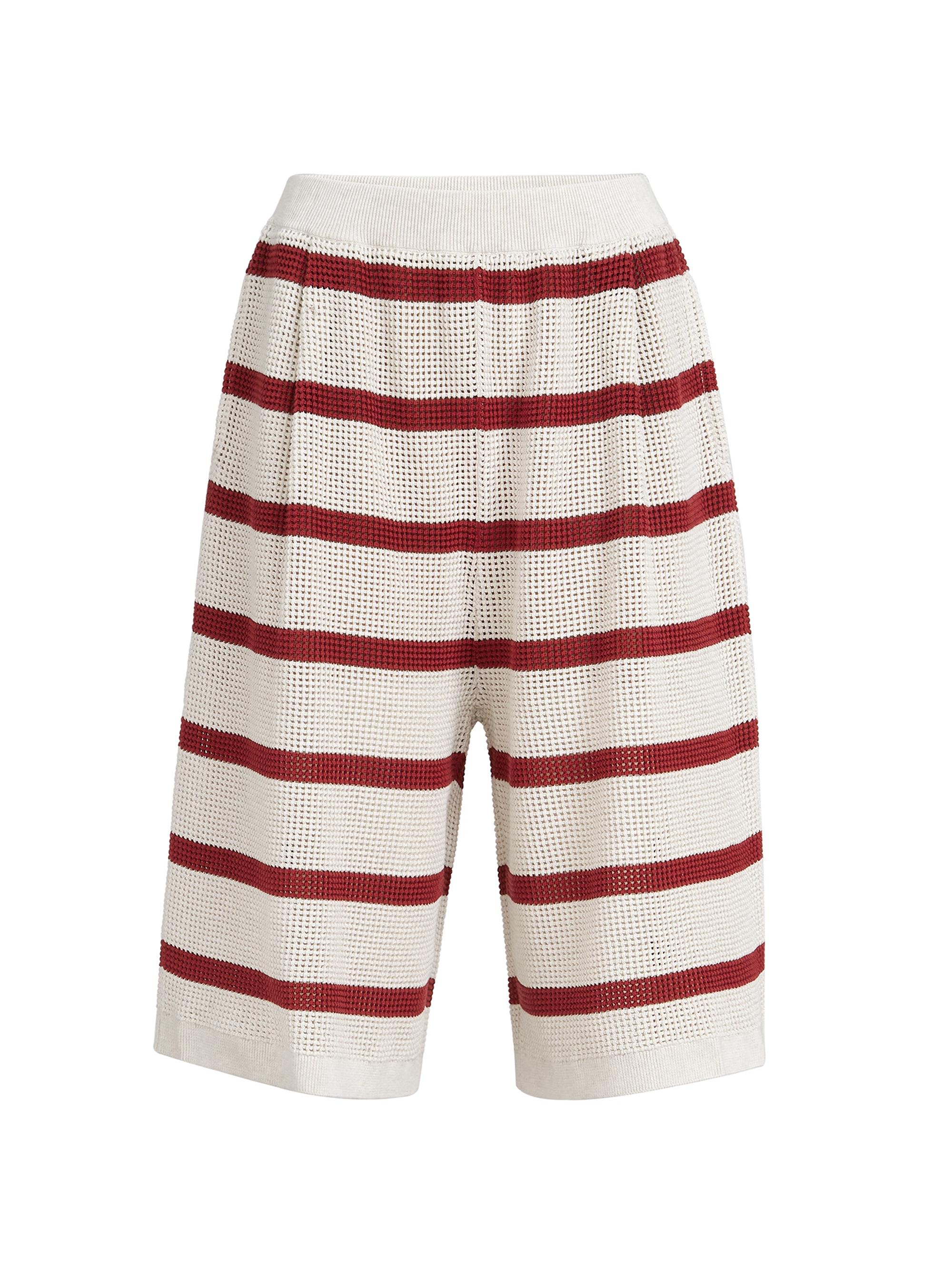 Brunello Cucinelli Women's Cotton Striped Net Knit Bermuda Shorts - Bordeaux