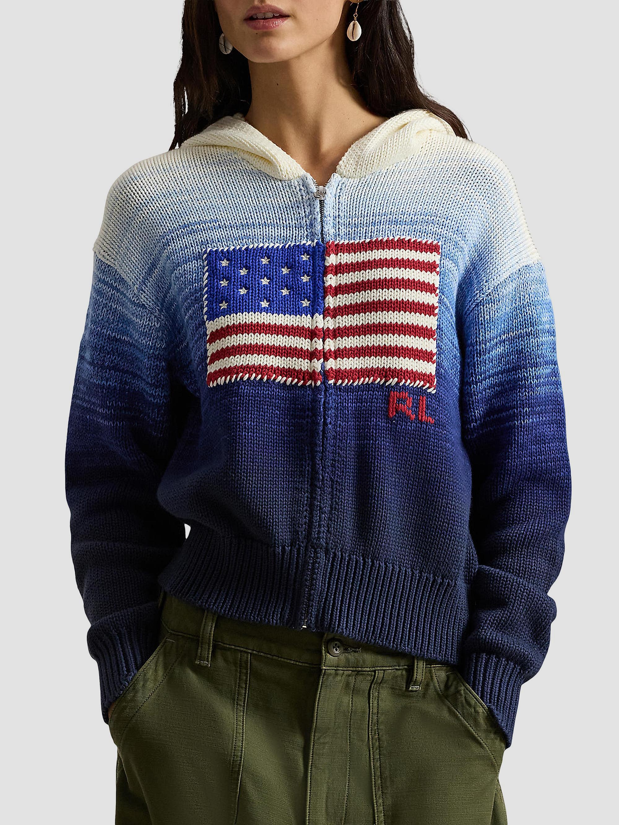 Polo Ralph Lauren Flag Ombré Knit Cotton Full-Zip Hoodie | Saks