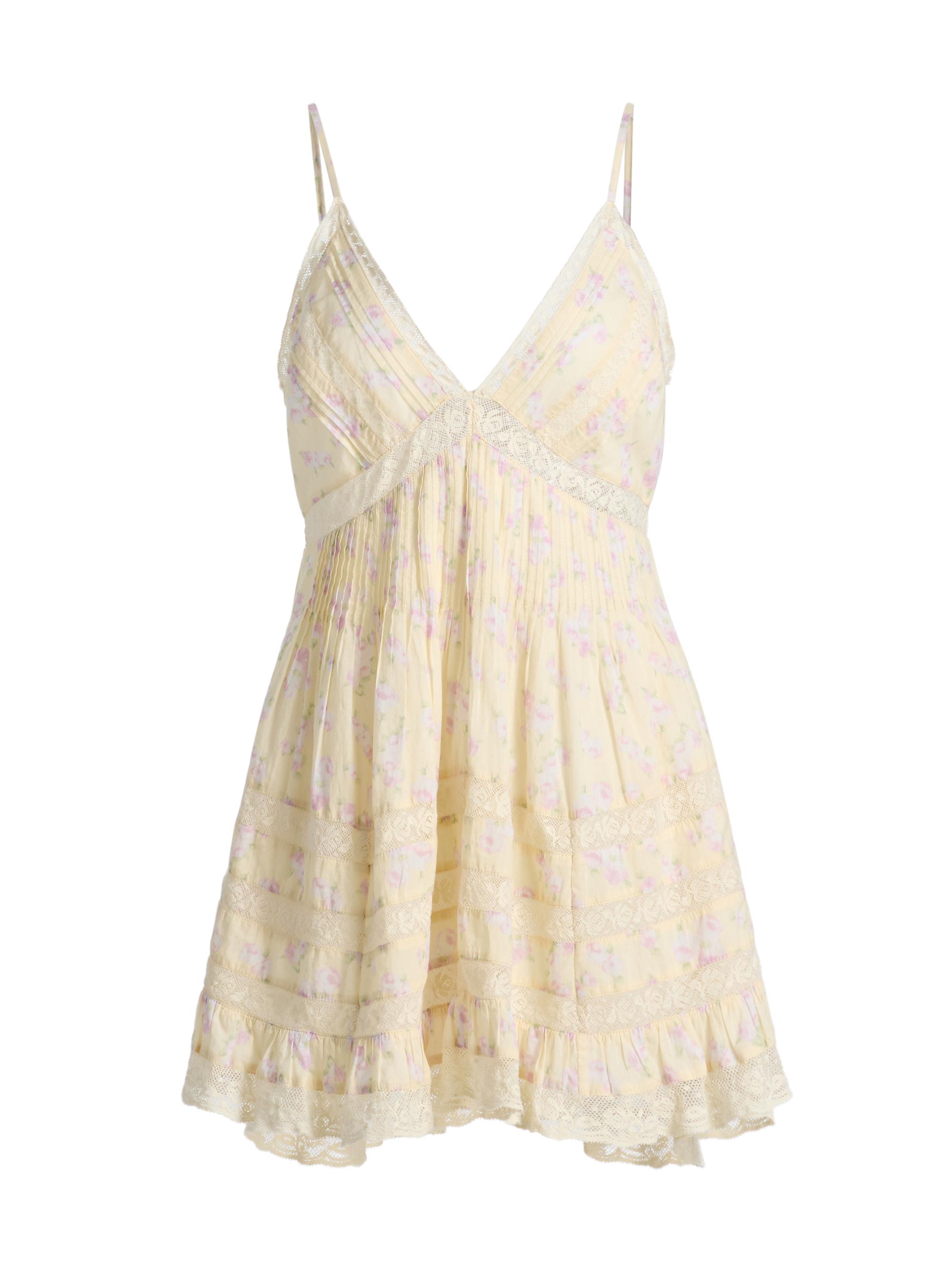 LoveShackFancy Women's Alonna Floral Cotton V-Neck Minidress - Lemon Spritz