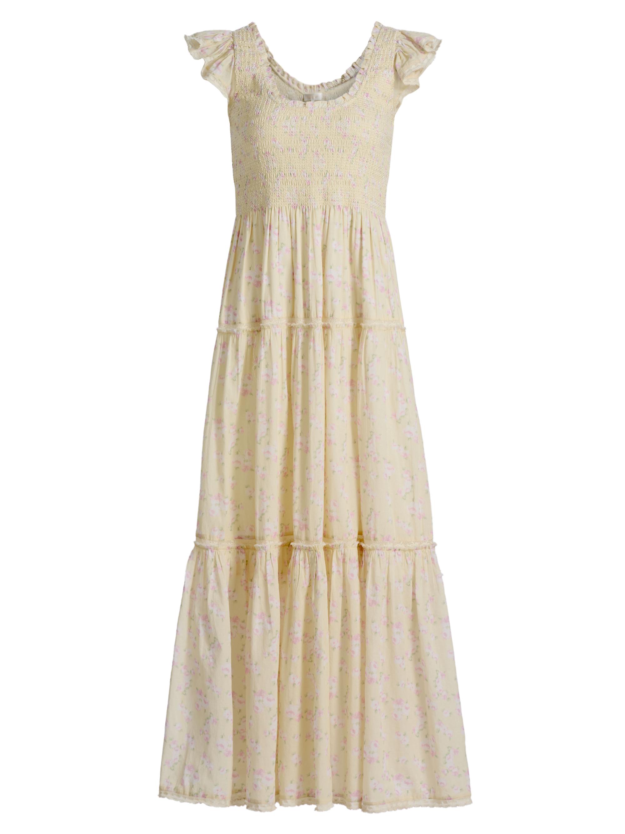 LoveShackFancy Women's Chessie Floral Cotton Scoopneck Maxi Dress - Lemon Spritz