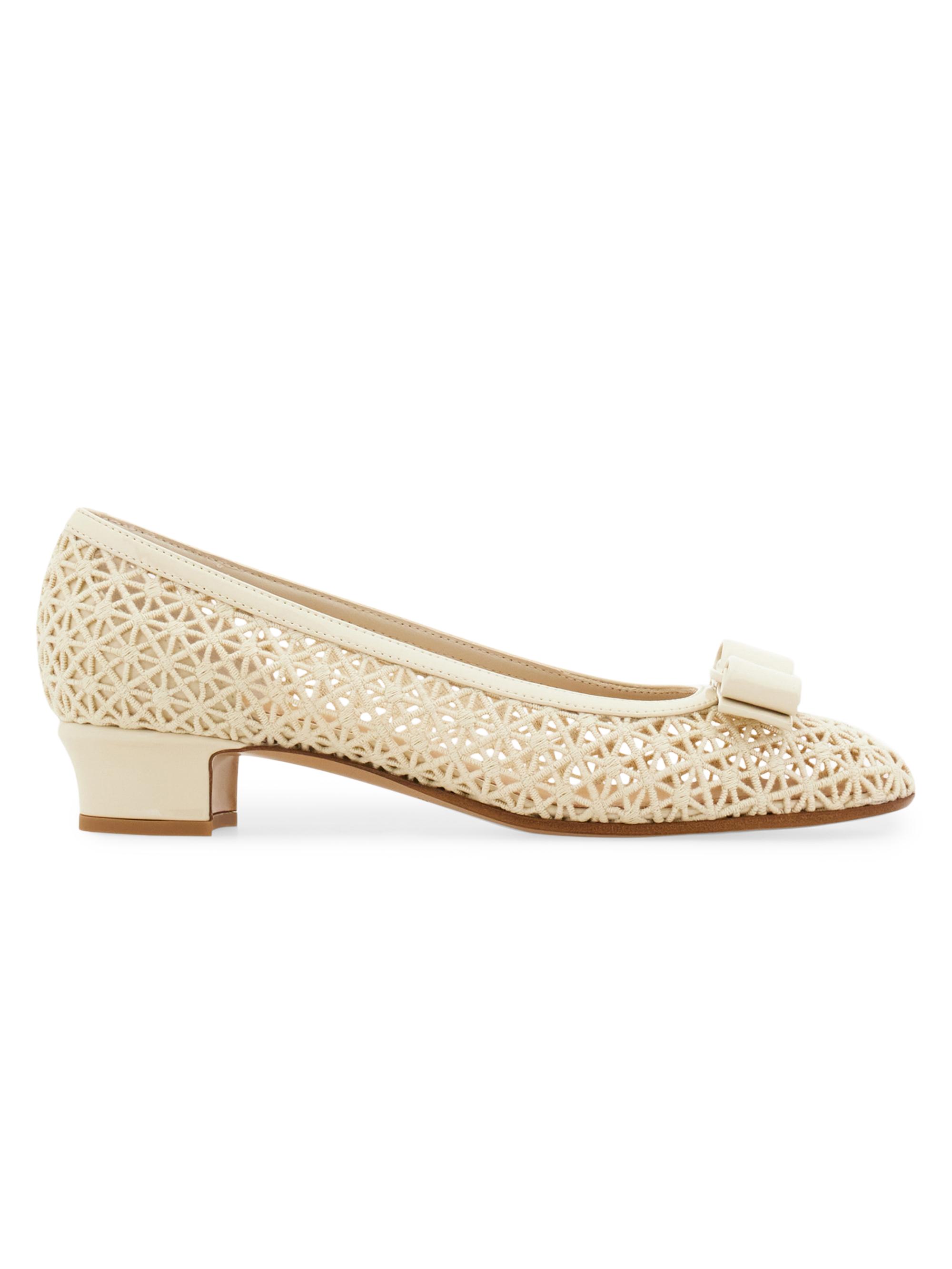 FERRAGAMO Women's Vara 2.0 30MM Mesh Block-Heel Pumps - Mascarpone Biscotto