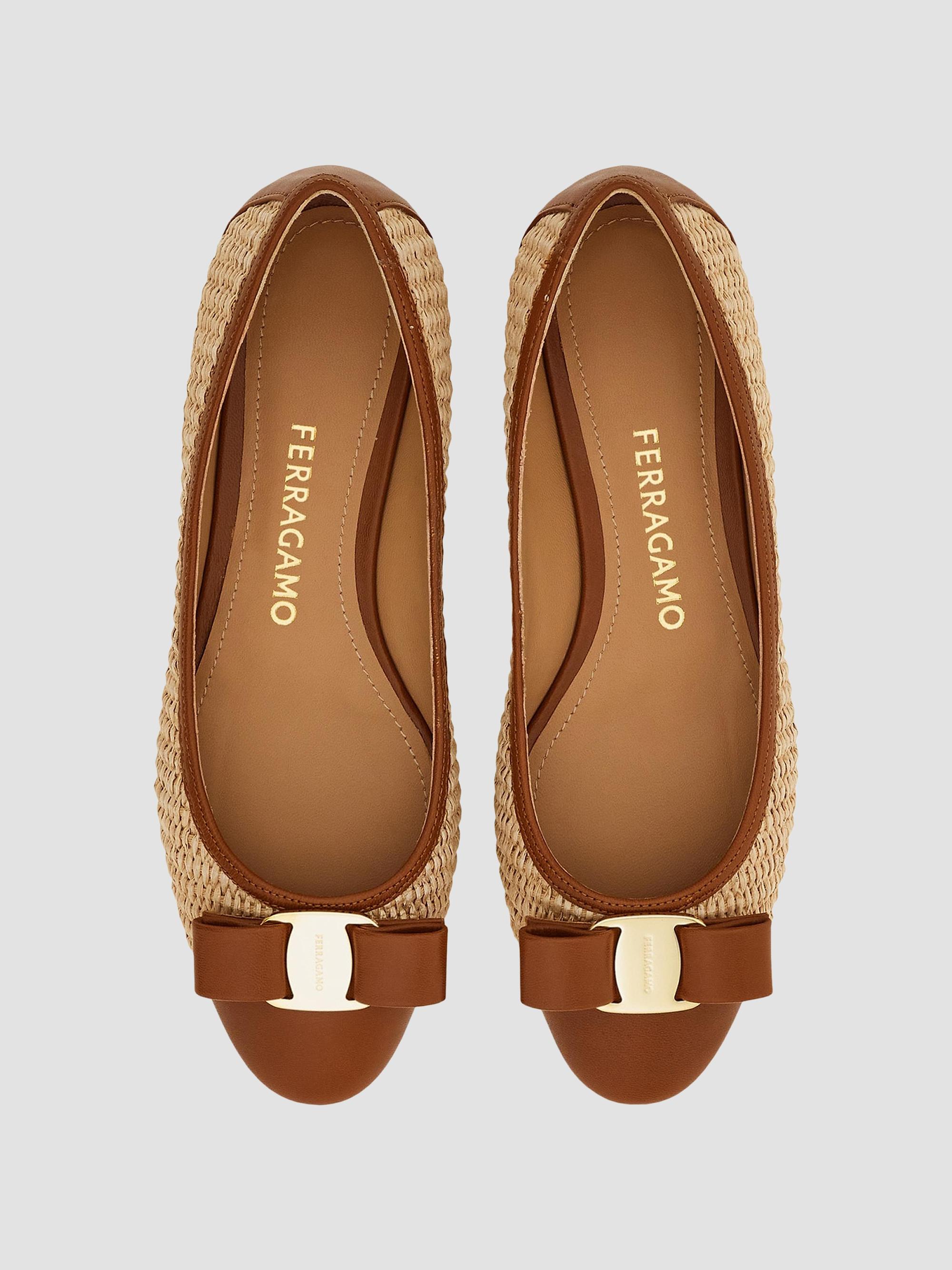 FERRAGAMO Varina 2.0 Raffia & Leather Ballet Flats | Saks Fifth Avenue