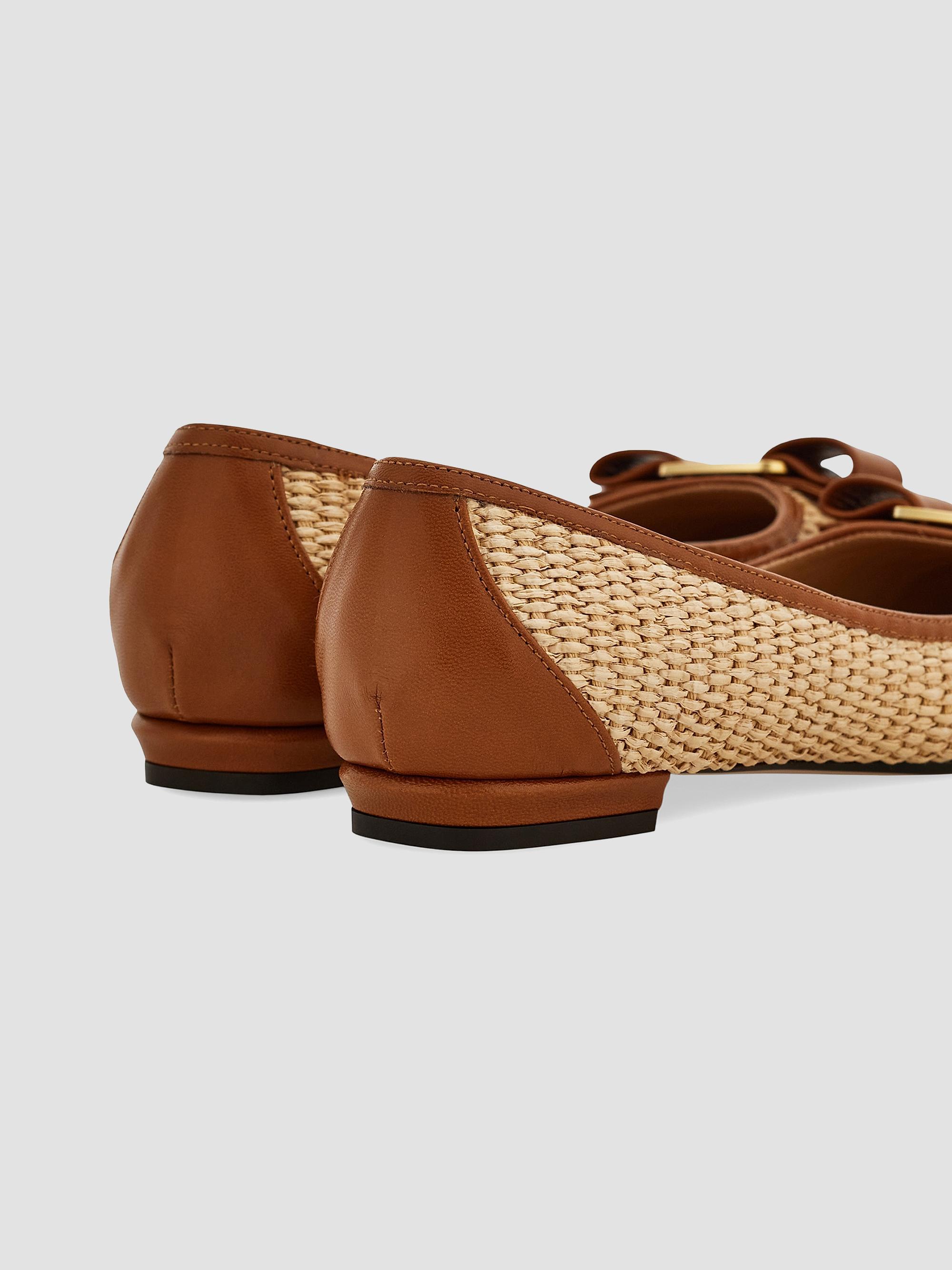 FERRAGAMO Varina 2.0 Raffia & Leather Ballet Flats | Saks Fifth Avenue