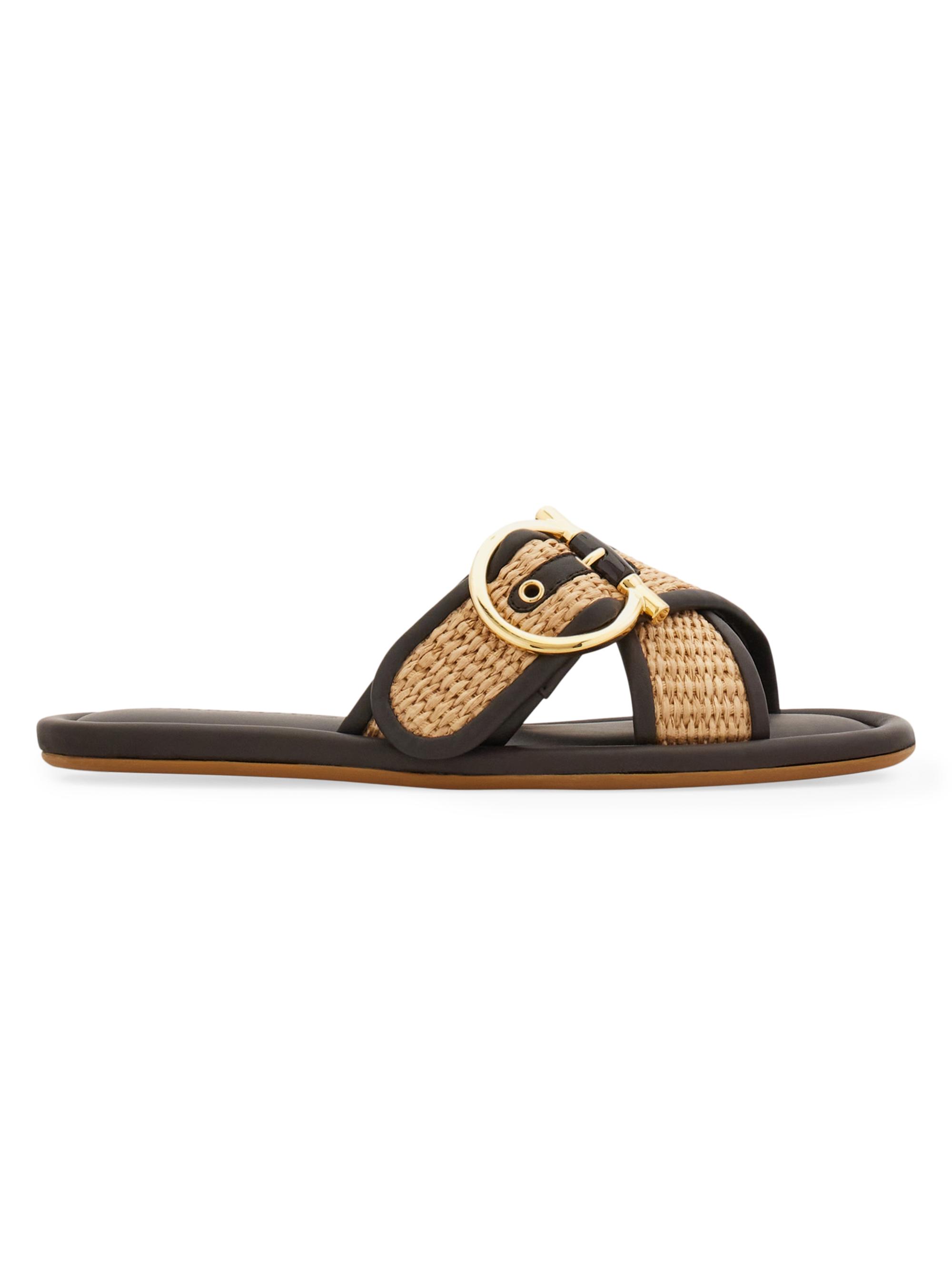 FERRAGAMO Women's Elyzia Raffia-Leather Slide Sandals - Naturale Testa Di Moro