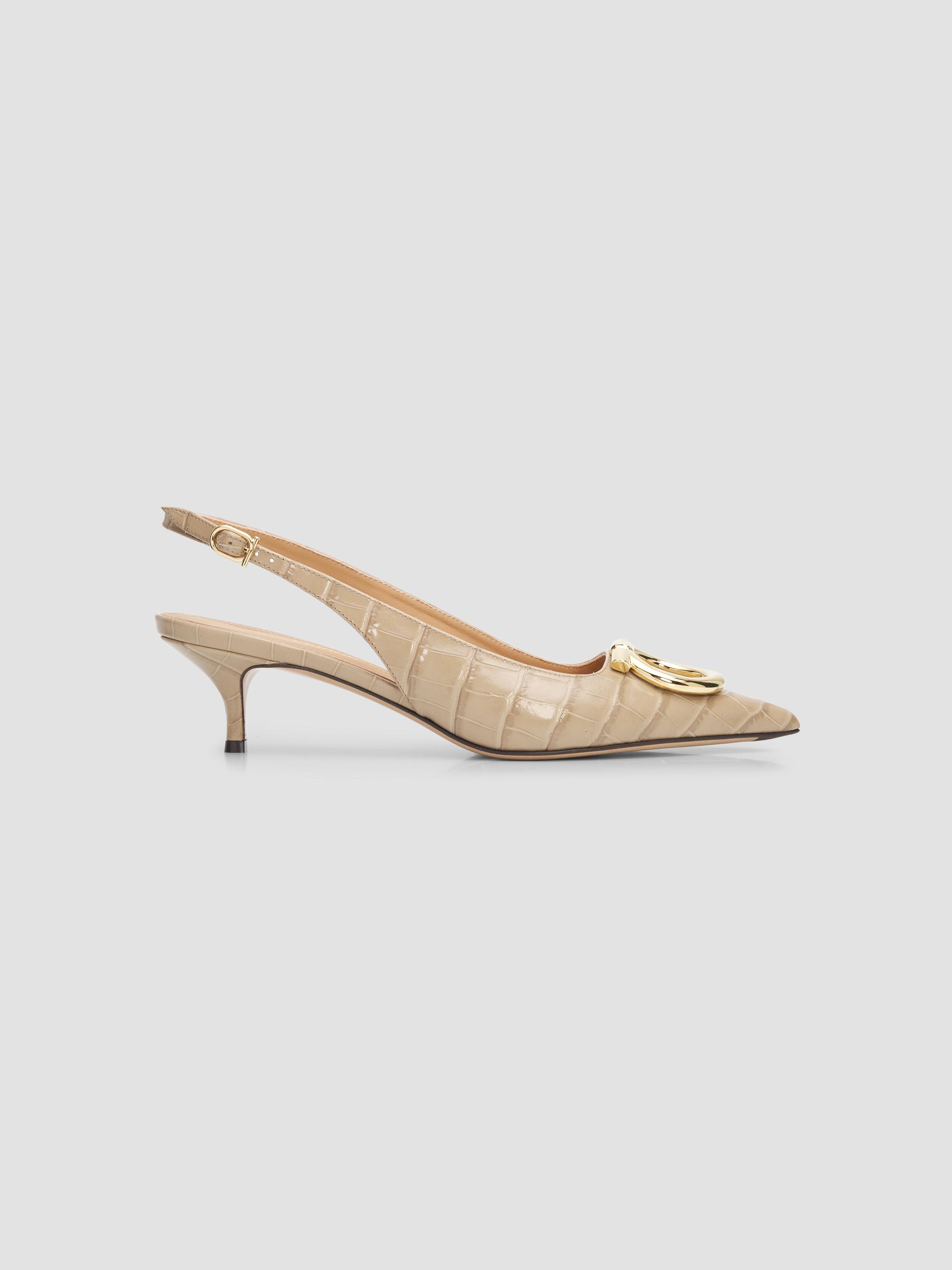 FERRAGAMO Women's Sara 40MM Croc-Print Leather Slingback Pumps - Warm Taupe Biscotto | Thumbnail 8
