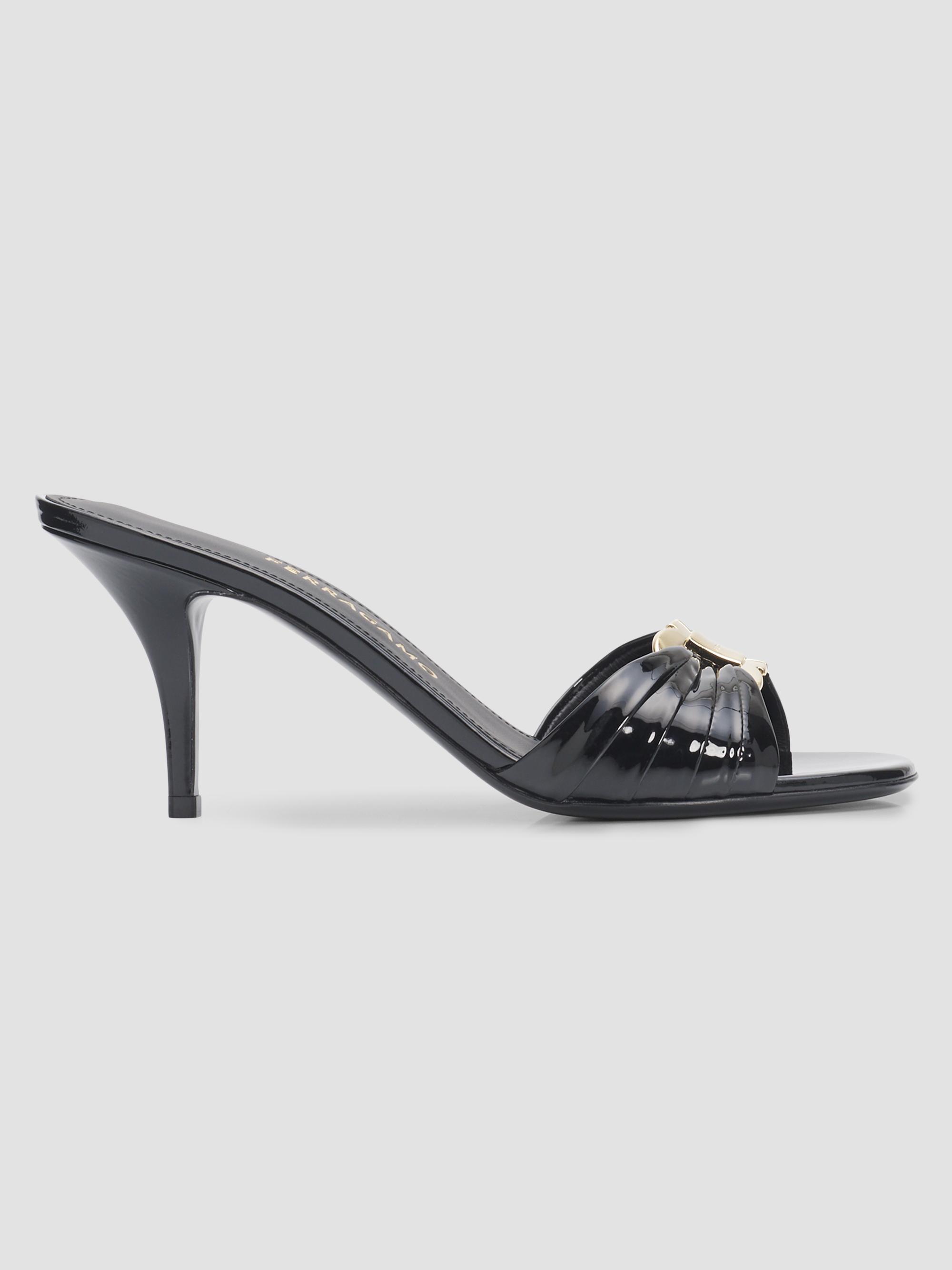 FERRAGAMO Women's Witty Gancini Toe 70MM Leather Kitten Heel Mules - Nero | Thumbnail 5