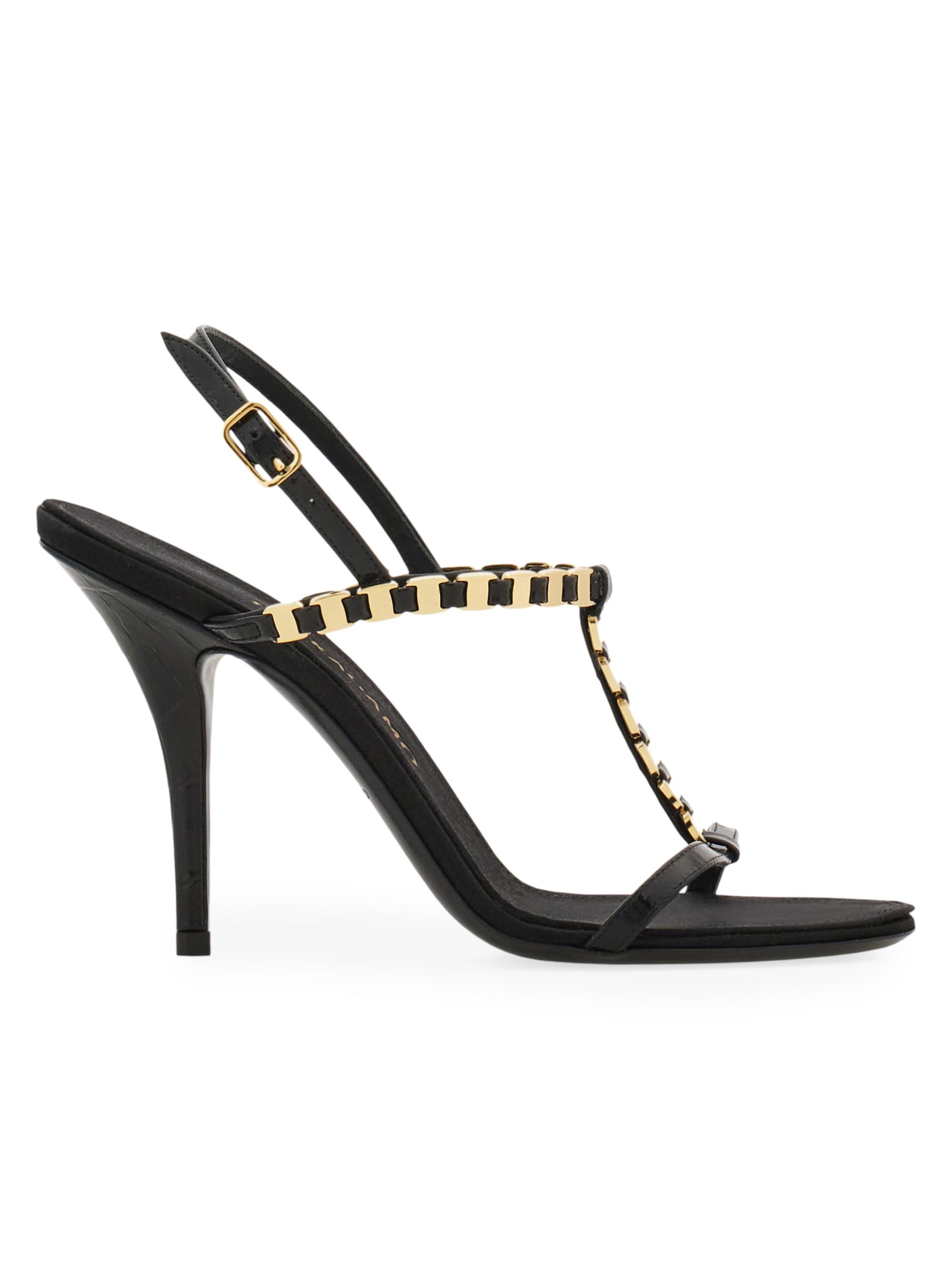 FERRAGAMO Women's Estea 9MM Vara-Chain Leather T-Strap Sandals - Nero