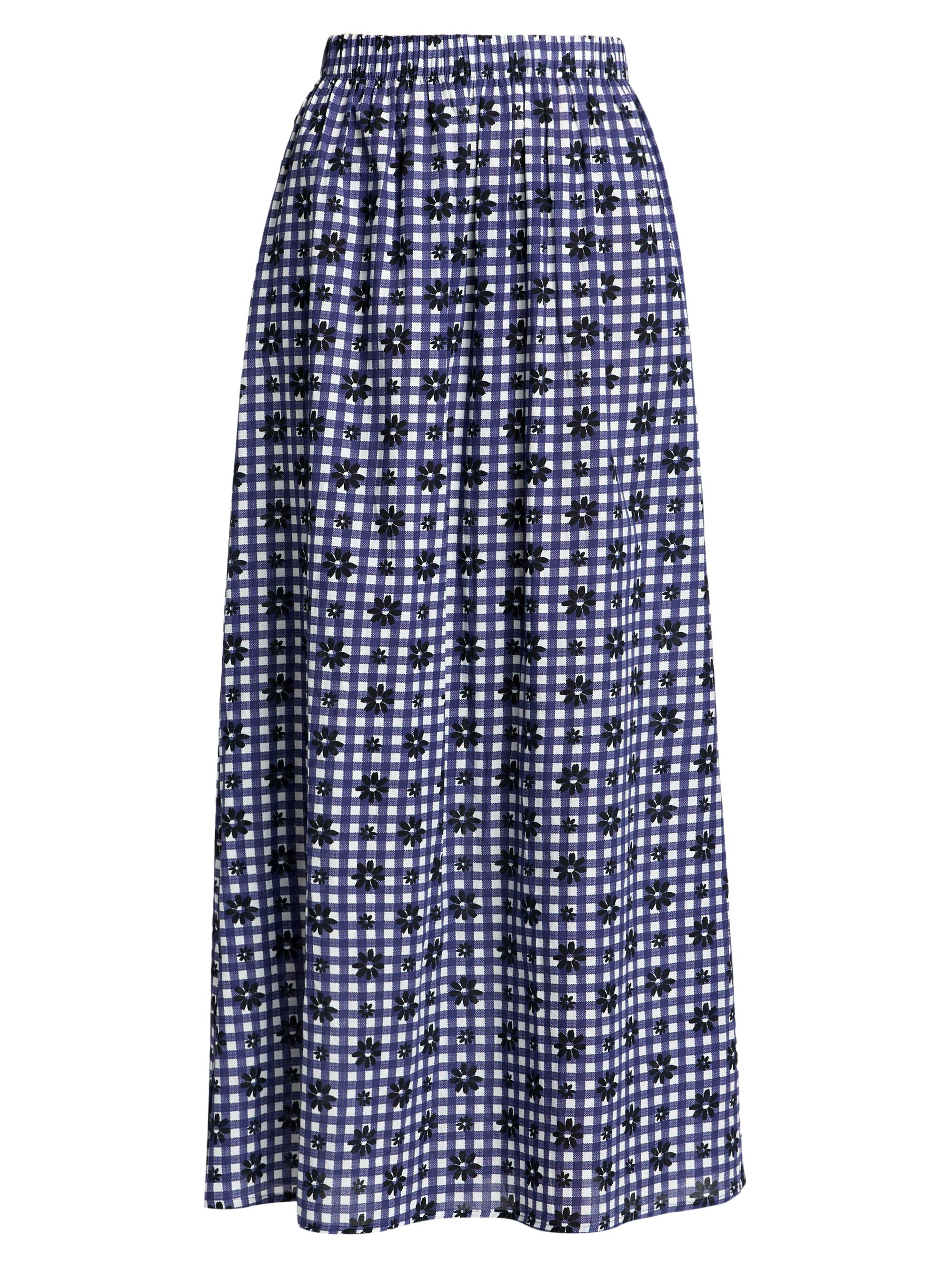 Eywasouls Malibu Women's Jewel Floral/Gingham Cotton A-Line Maxi Skirt - Gingham Daisy