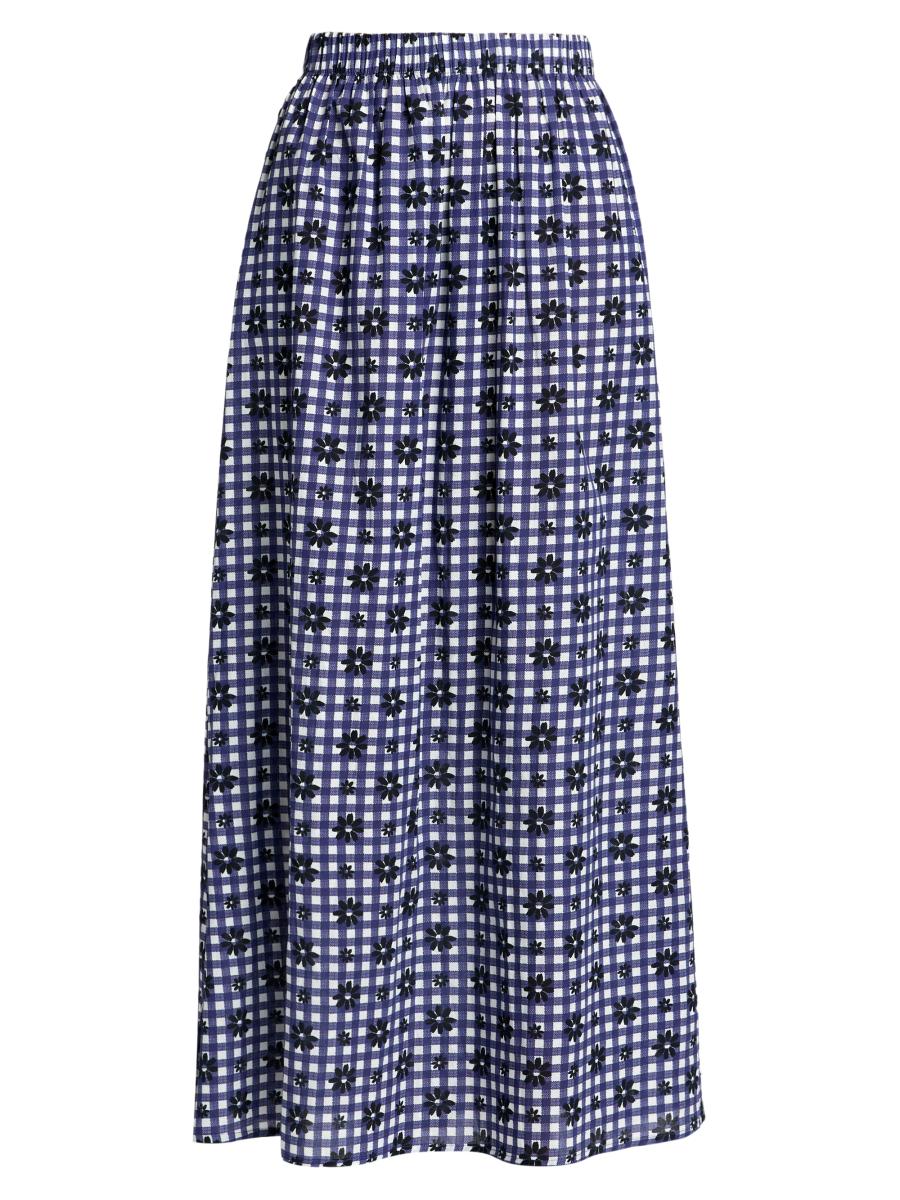 Eywasouls Malibu Women's Jewel Floral/gingham Cotton A-line Maxi Skirt In Gingham Daisy
