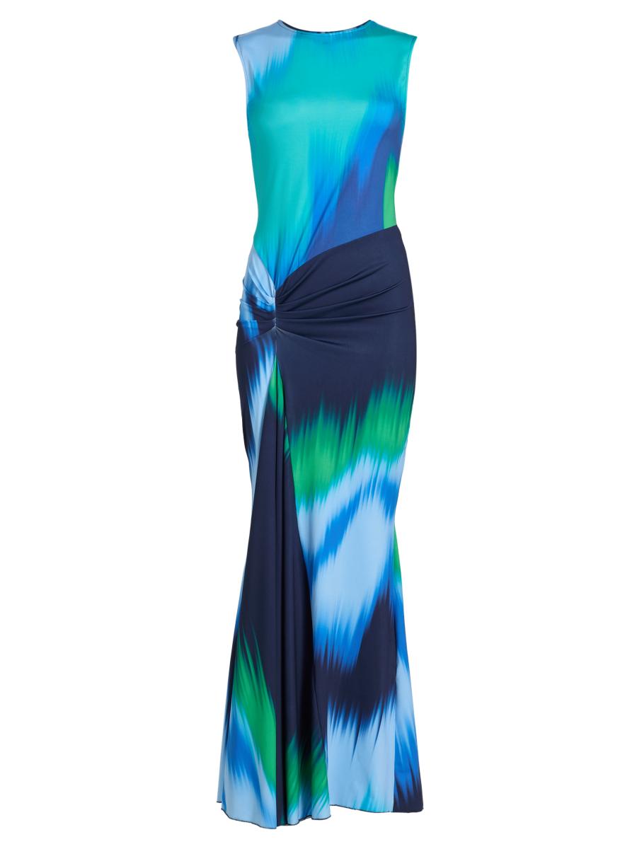 Eywasouls Malibu Women's Annie Abstract Ruched Jersey Maxi Dress In Indigo Colorflow