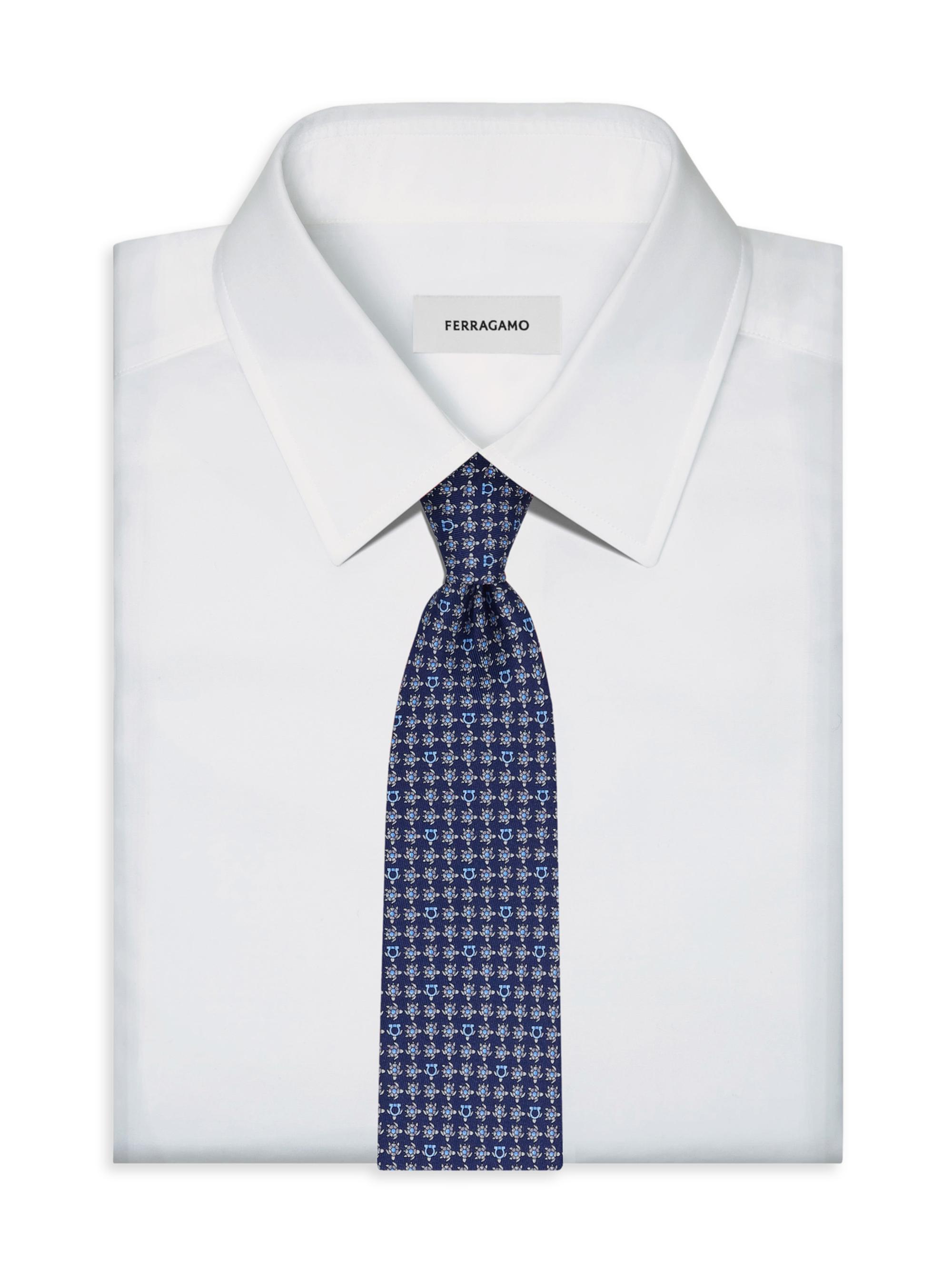 FERRAGAMO Men's Turtles Print Silk Tie - Navy | Thumbnail 2