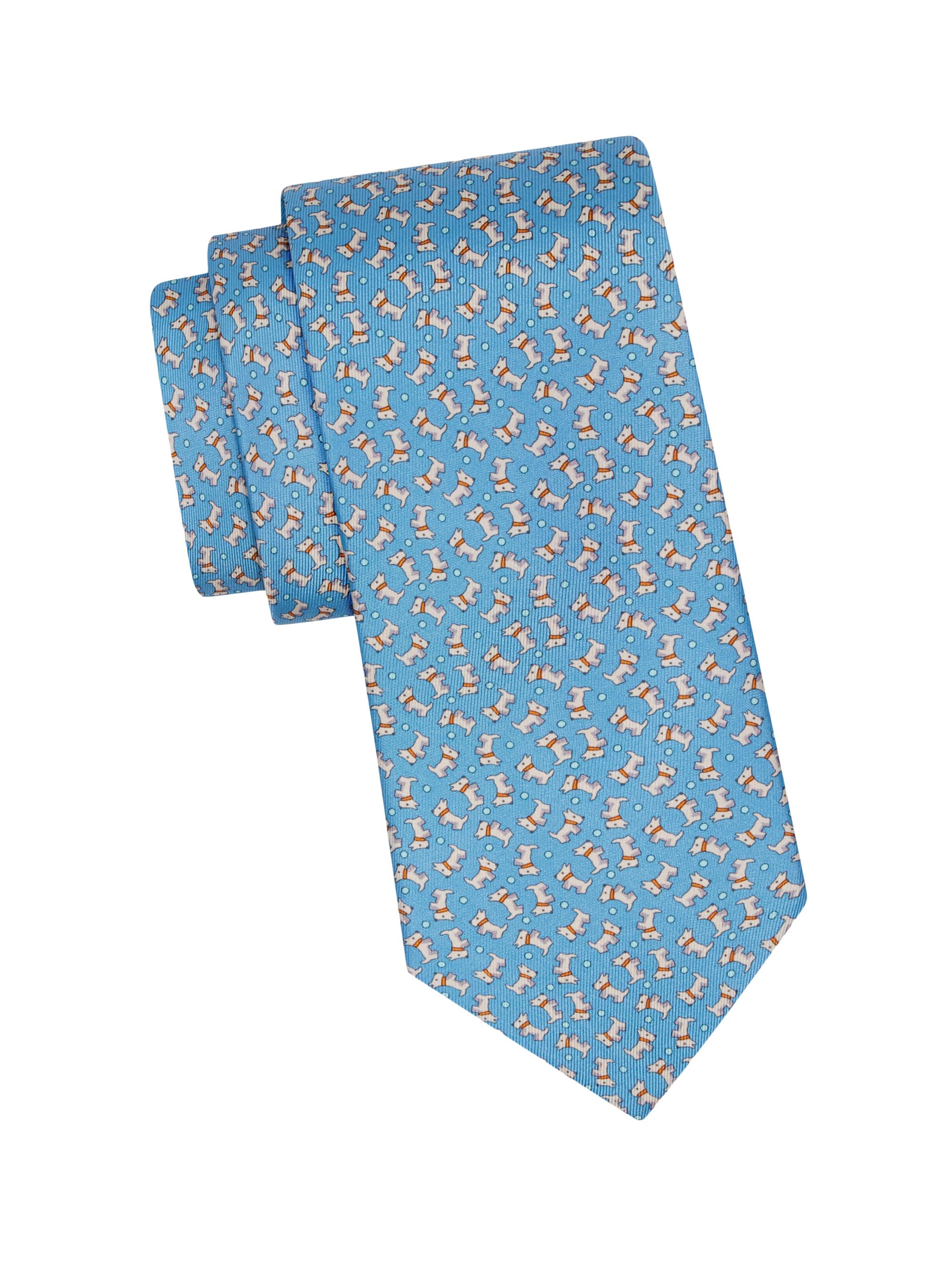 FERRAGAMO Men's Charlie-Print Silk Tie - Azzurro | Thumbnail 5