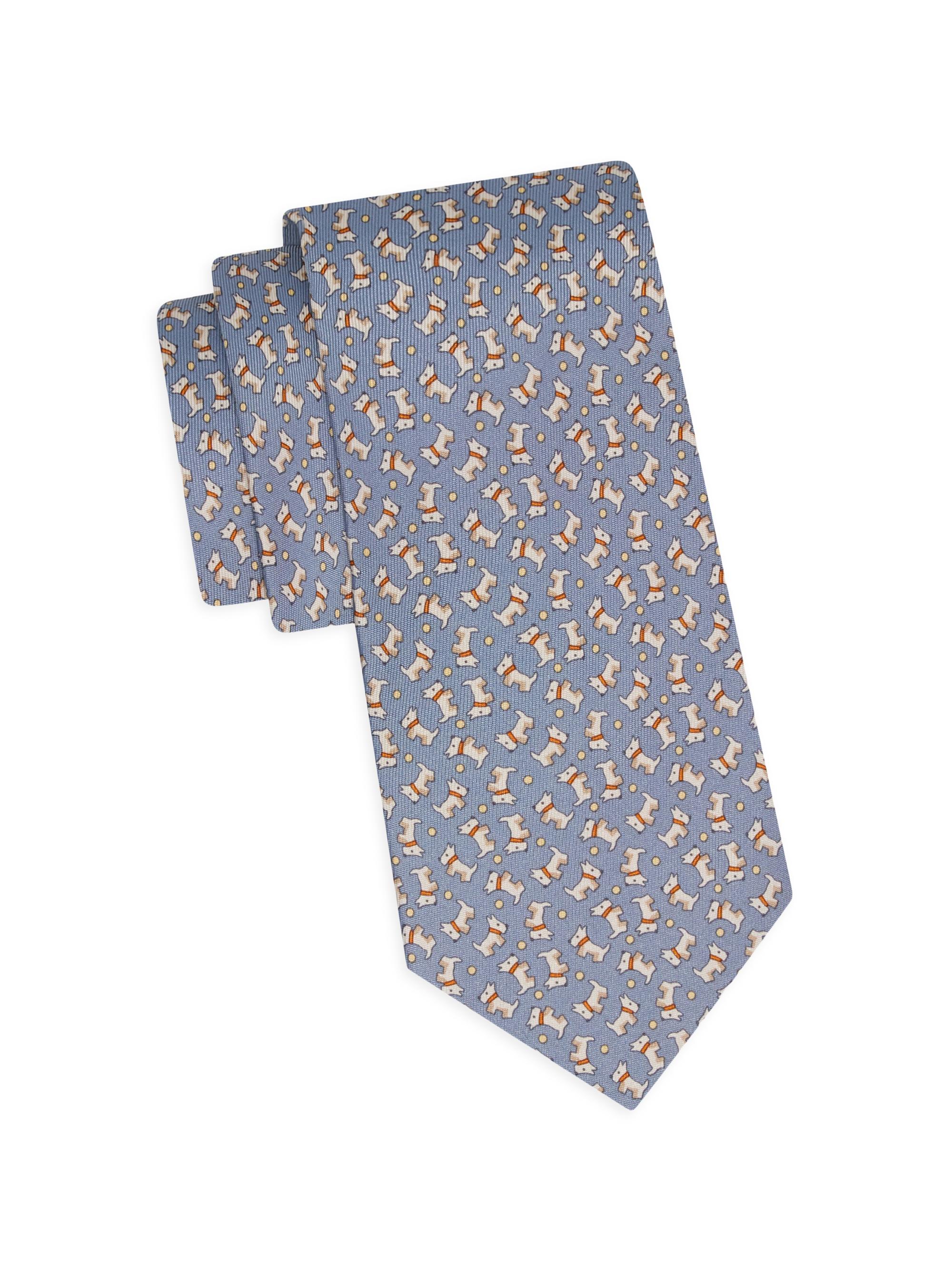 FERRAGAMO Men's Charlie-Print Silk Tie - Grigio | Thumbnail 5