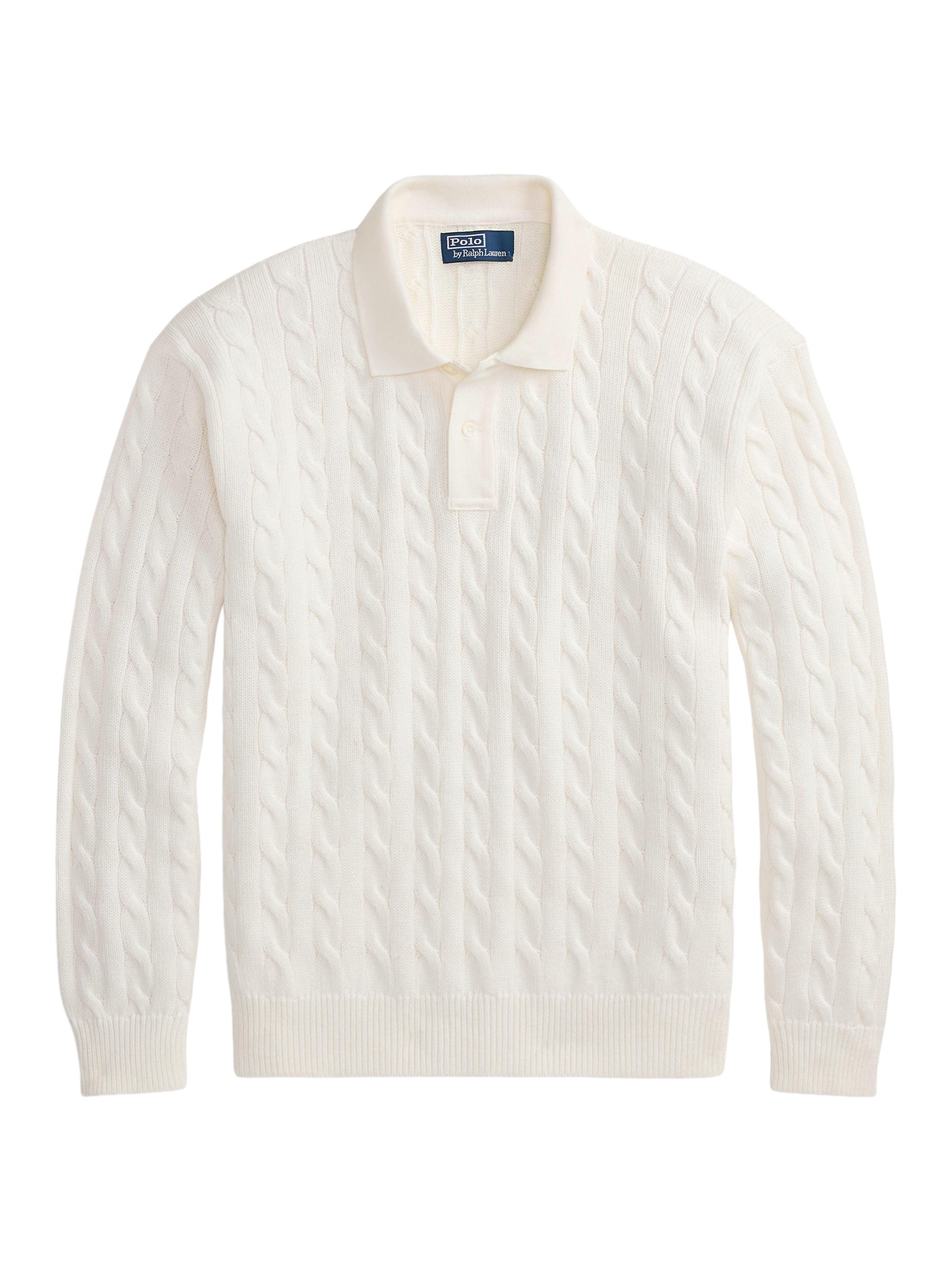 Polo Ralph Lauren Cable-Knit Cotton Polo-Collar Sweater | Saks