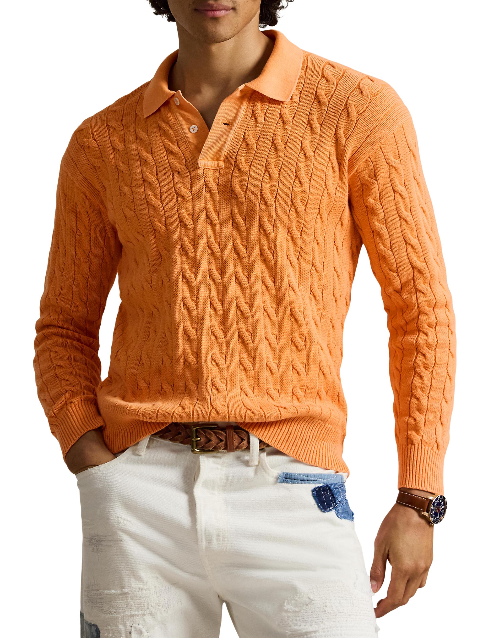 Polo Ralph Lauren Men's Cable-Knit Cotton Polo Sweater - Sunfade Orange