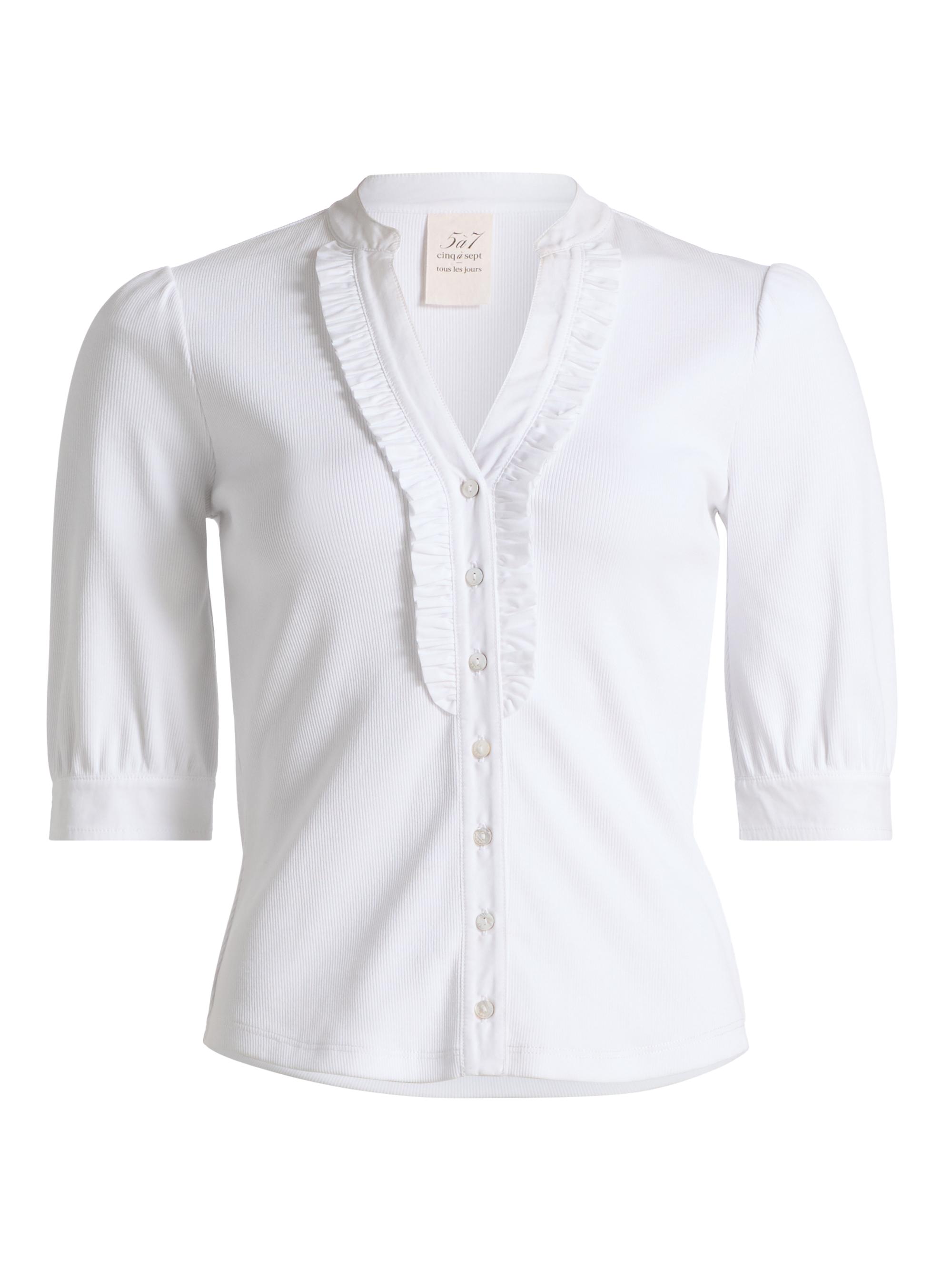 Cinq à Sept Women's Justine Ribbed Stretch-Cotton Button-Front Blouse - White White