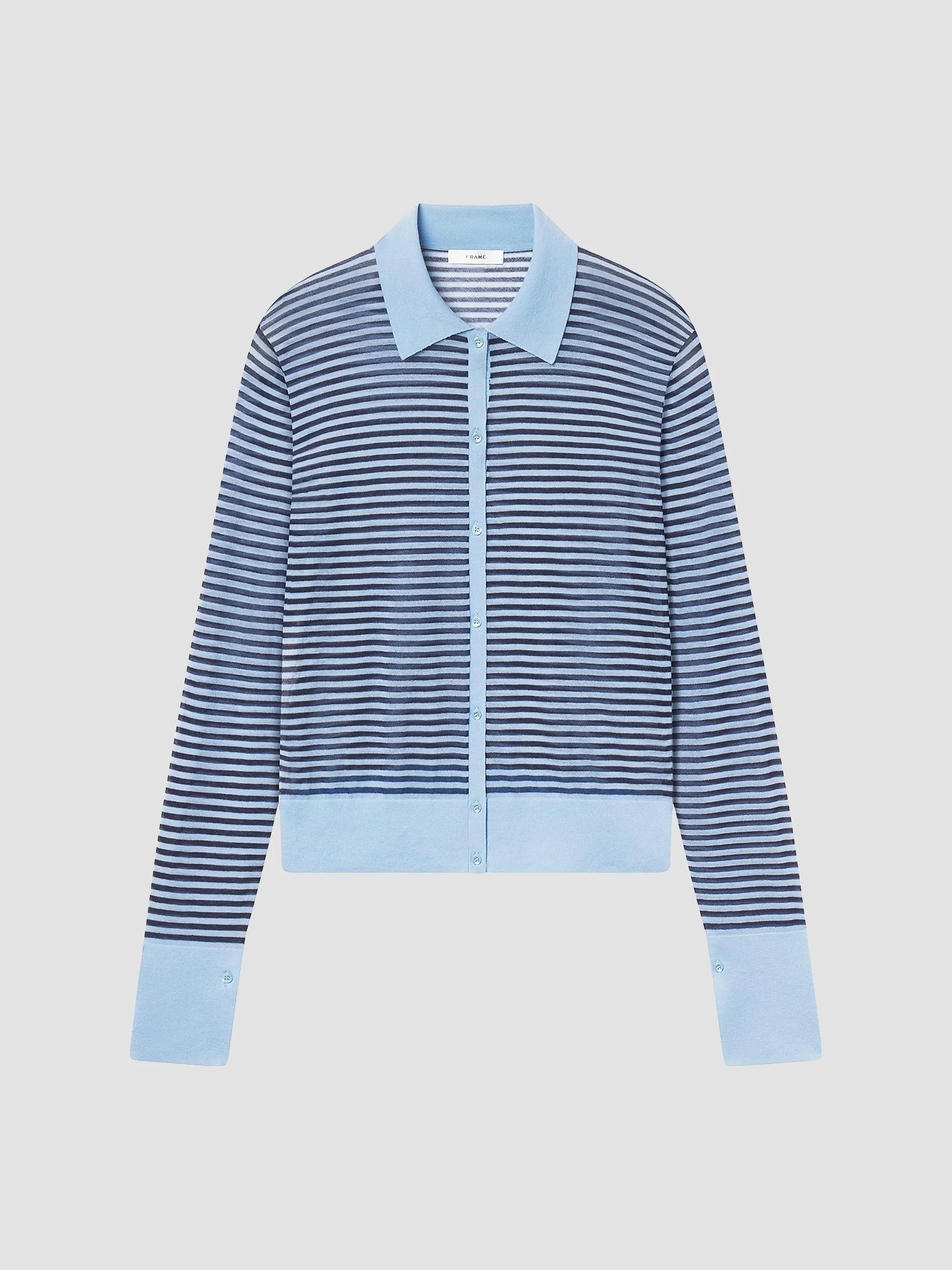 FRAME The Collared Striped Cotton-Blend Cardigan | Saks Fifth Avenue