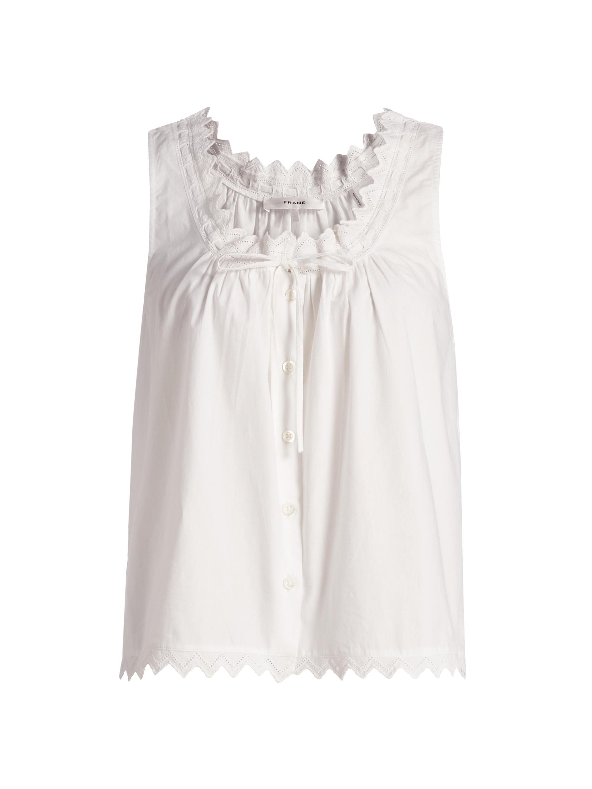 FRAME Women's The Serene Eyelet Trim Cotton Tank - White