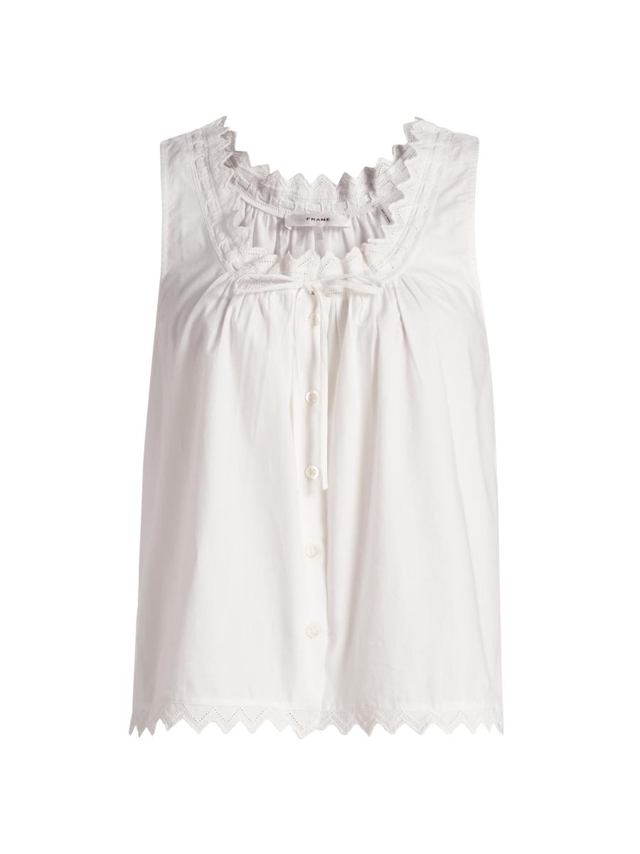 Frame Women's The Serene Eyelet Trim Cotton Tank In White