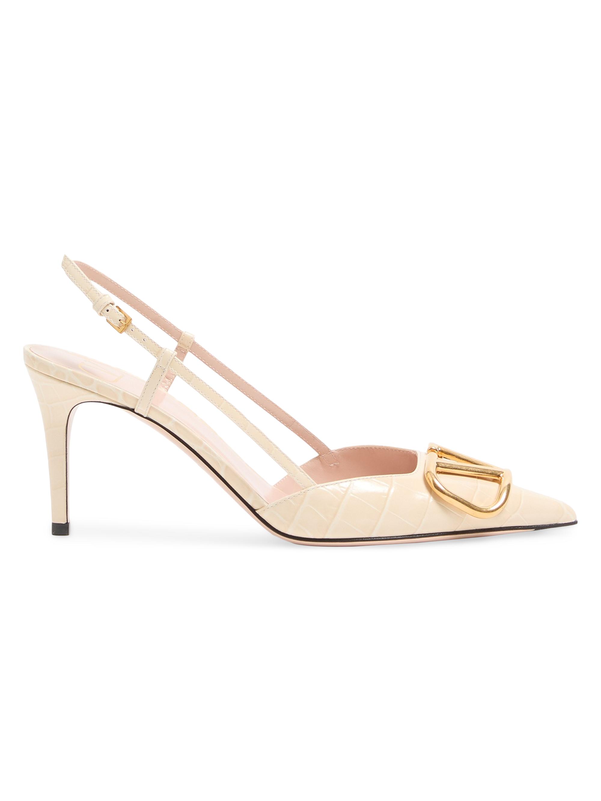 Valentino Garavani Women's VLogo Signature Slingback Pumps in 80MM Printed Calfskin - Butter