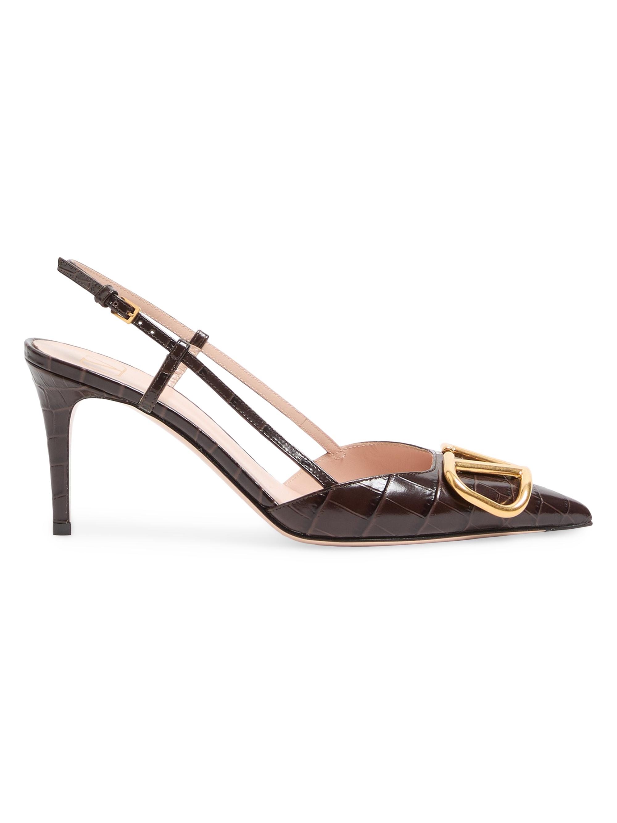 Valentino Garavani Women's VLogo Signature Slingback Pumps in 80MM Printed Calfskin - Oak Brown