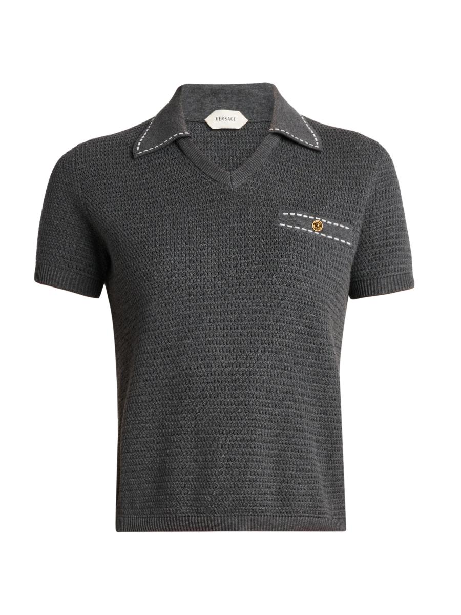 Versace Women's Hatch Knit Polo Top In Gray