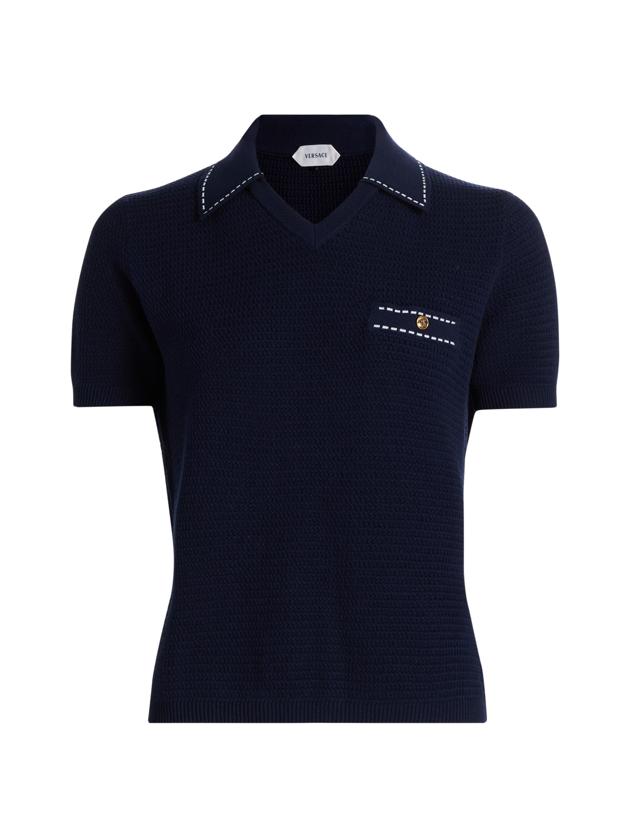 Versace Women's Cotton Knit Polo Top - Navy