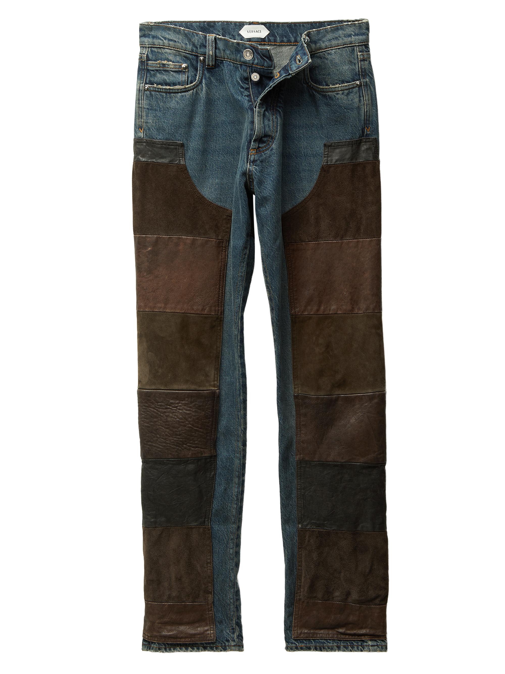 Versace Women's Patchwork Straight-Leg Leather Jeans - Multi Color