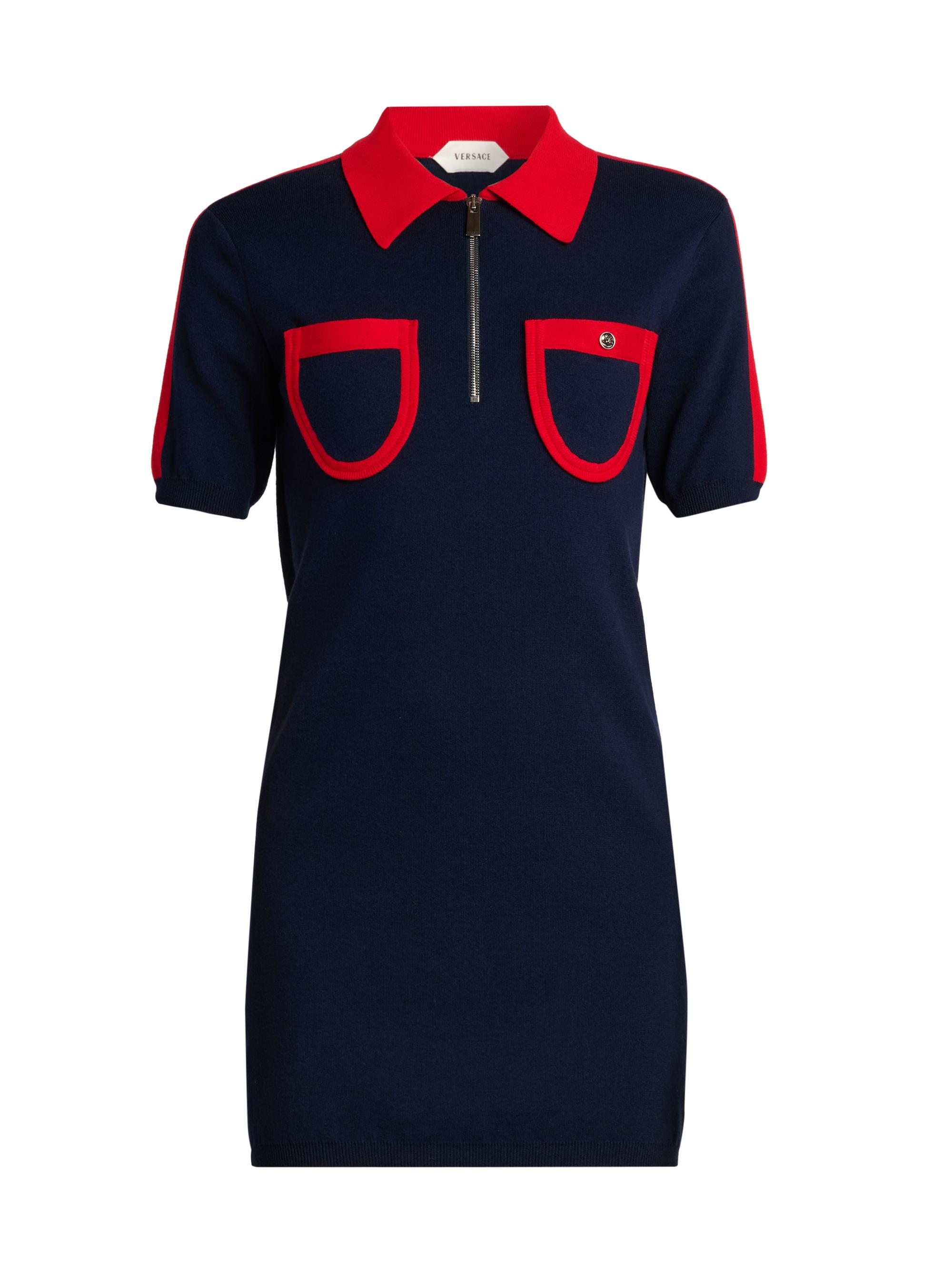 Versace Women's Two-Tone Cotton-Cashmere Polo Minidress - Navy